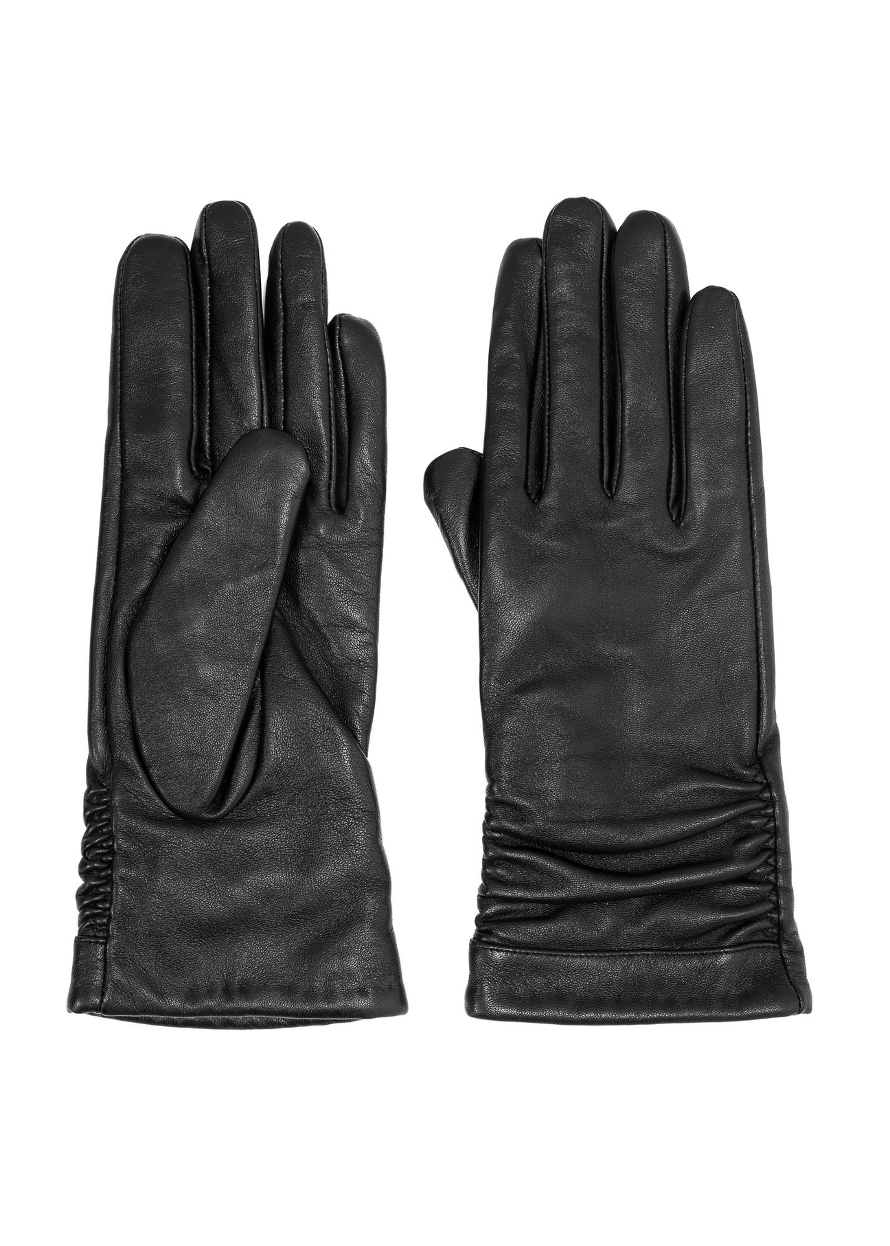 Black women's leather gloves REKDS-0096-99(Z25) - front product view on white background.
