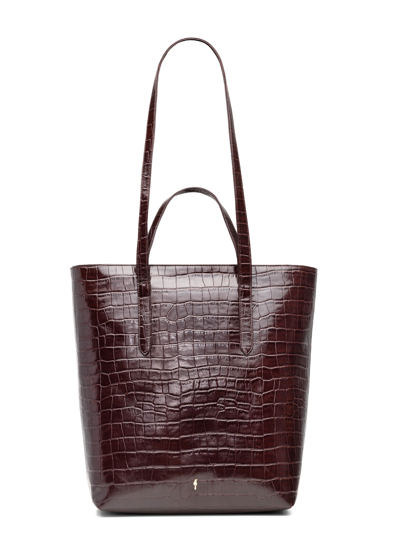 Large brown leather croco women's handbag TORES-1232-1H(W26), front product view on white background.