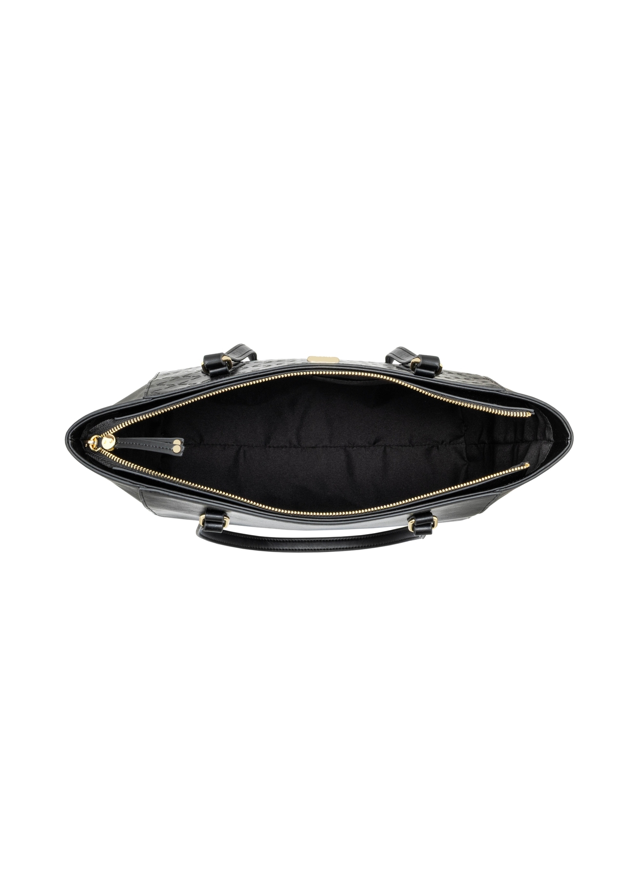 Black women's shopper bag with monogram TOREC-1291-9P(Z26), product view from above on a white background.