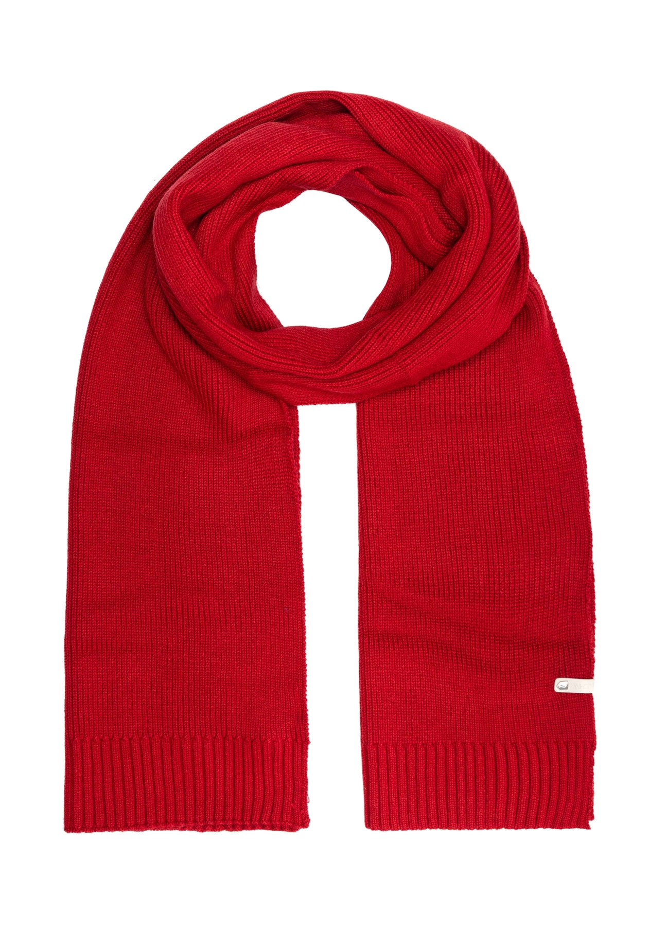 Red women's scarf with a wool blend SZADT-0177A-42(Z25), product view from the front on a white background.