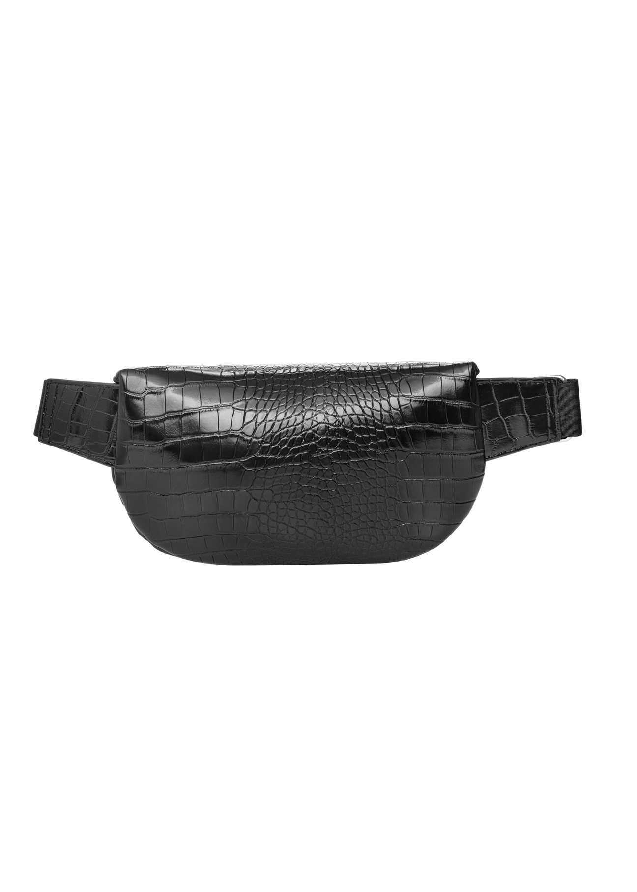 Women's black croco waist bag TOREC-1338-9G(Z26), product view from the back on a white background.