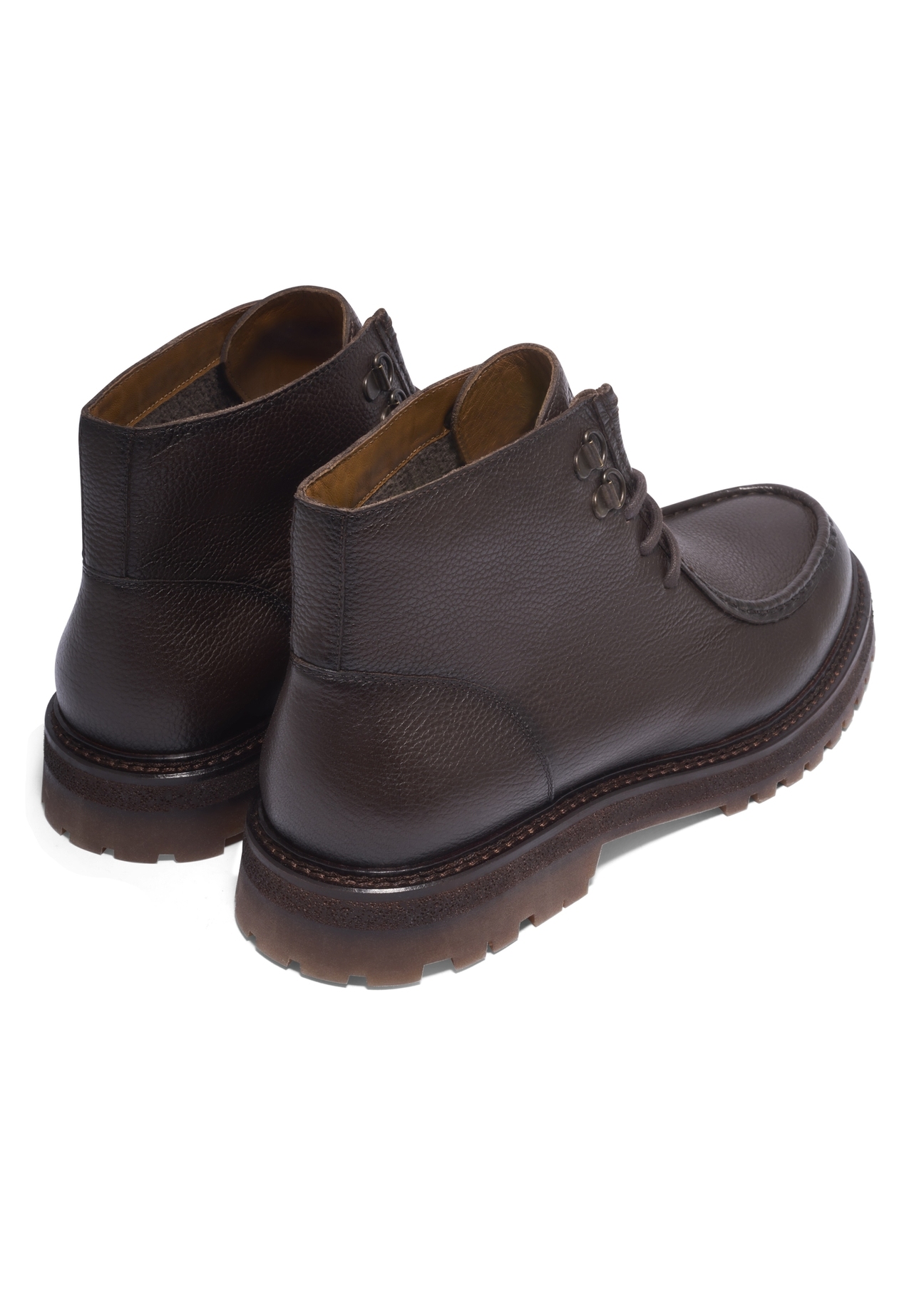 Men's dark brown leather ankle boots BUTYM-0572-1I(Z26), back view of the product on a white background.
