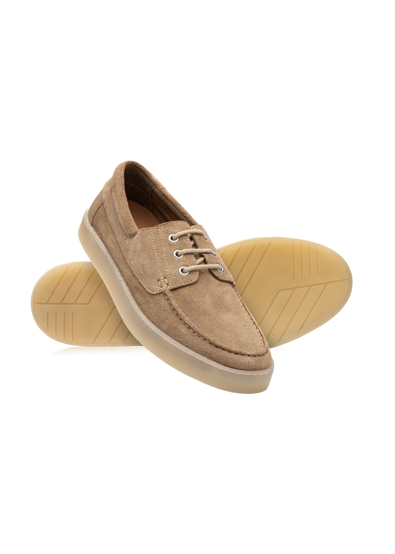 Men's leather shoes in cool beige color BUTYM-0533-1K(W26) - product view from above, on a white background.