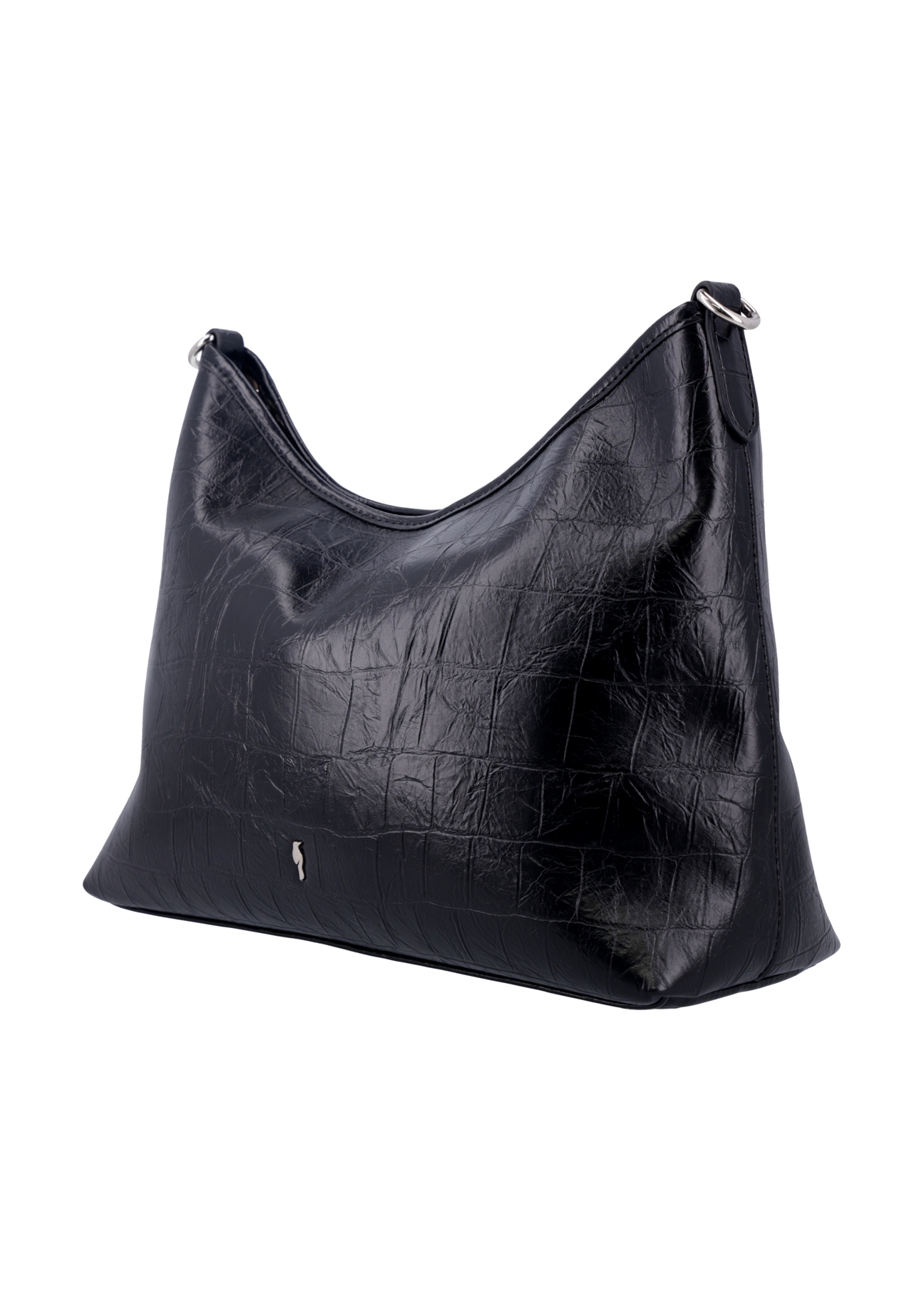 Black women's croco shoulder bag TOREC-1307-9G(Z26), diagonal product view on a white background.