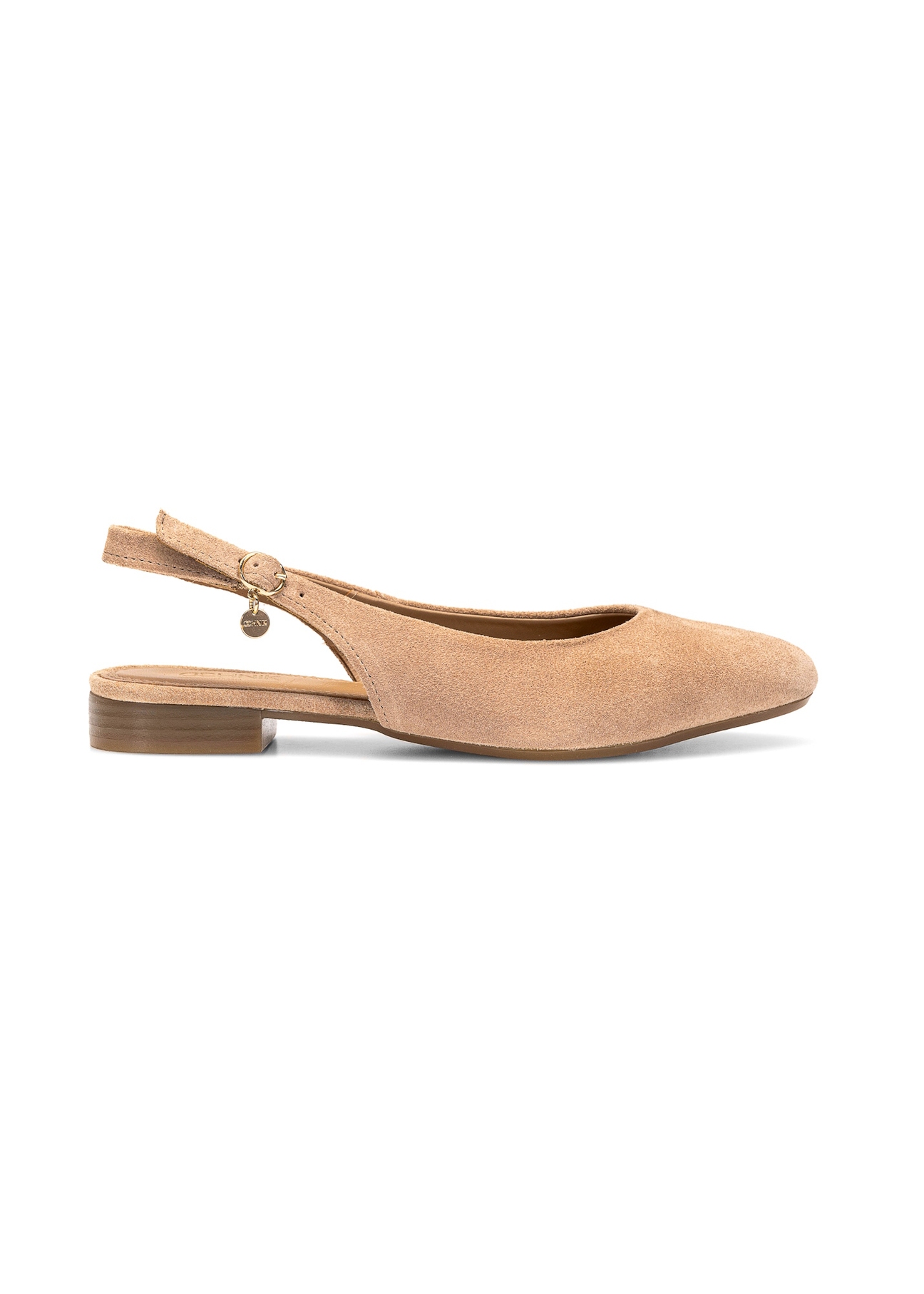 Beige suede ballerinas without heel BUTYD-1051A-81(W25)-01