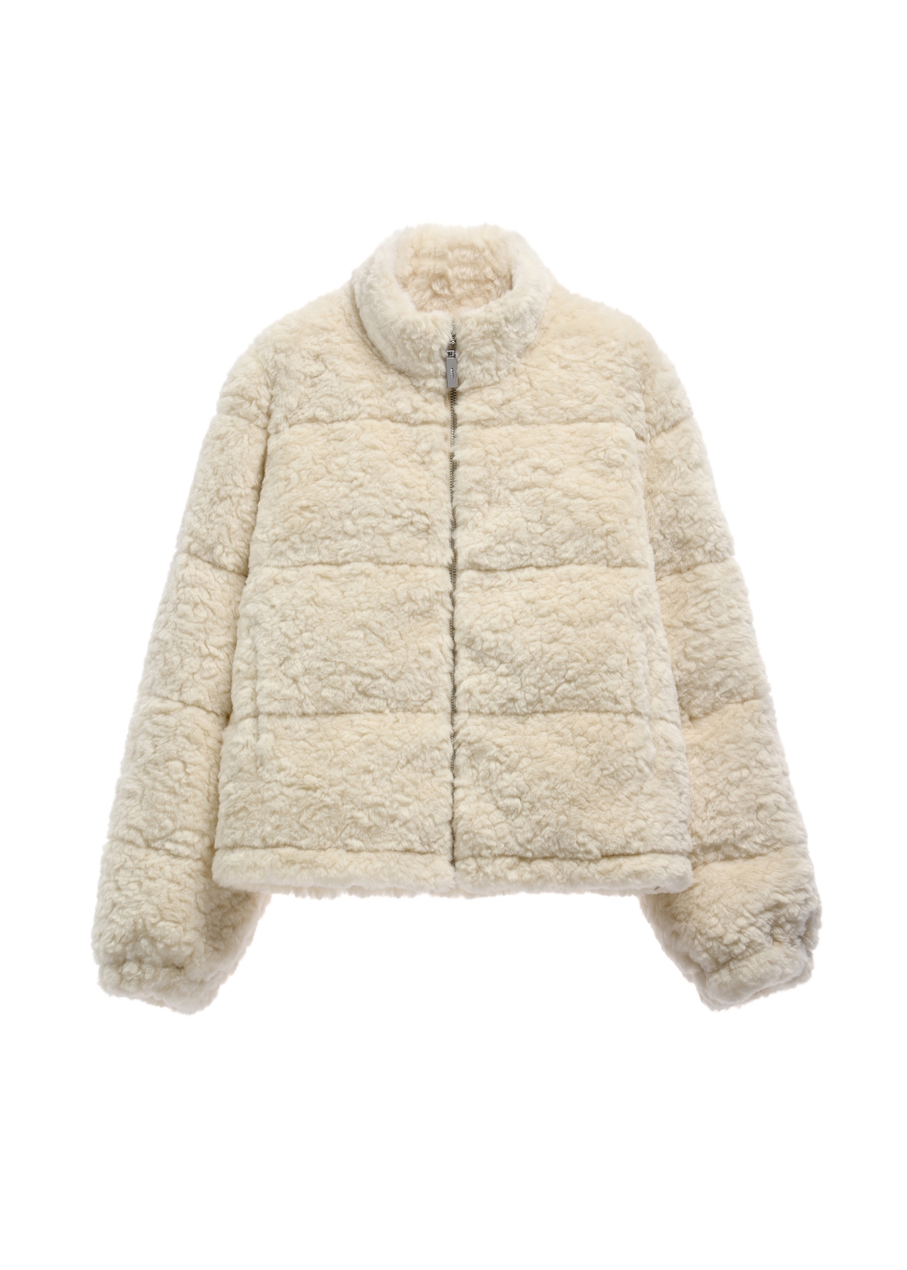 Cream short women's fur coat FUTDP-0092-0B(Z26), product view from the front on a white background.