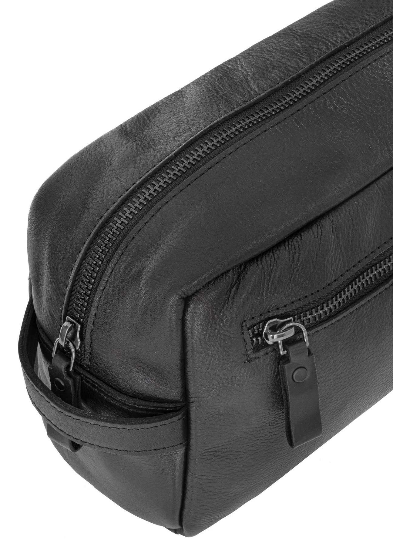 Black leather men's cosmetic bag TORMS-0422A-99(Z25) - close-up detail on white background.