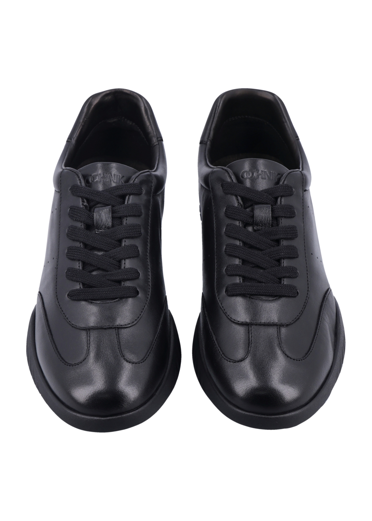 Black leather men's sports shoes BUTYM-0560-99(Z26), front product view on white background.