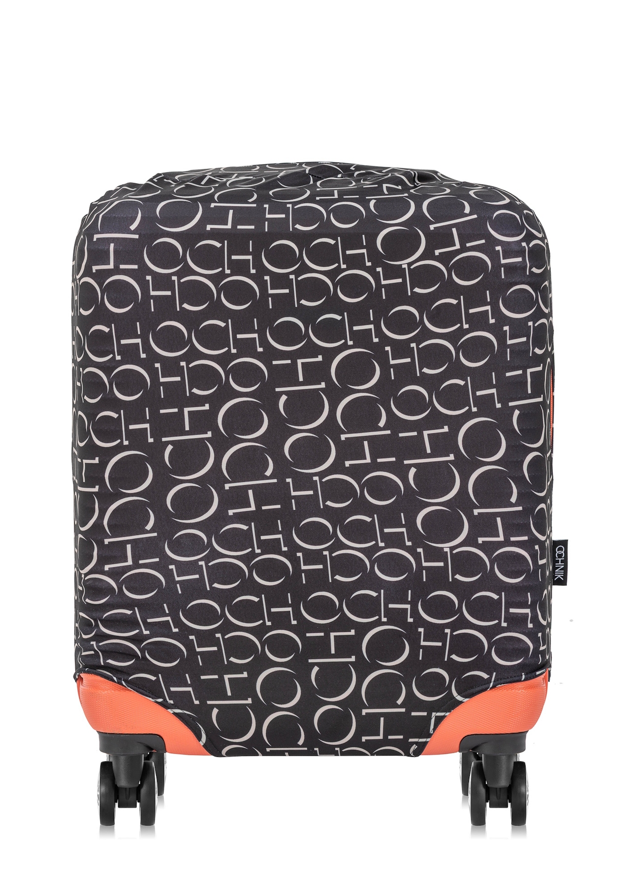 Small suitcase cover with monogram AW-013-0001-98-S(W25), view of the product on the suitcase on a white background.