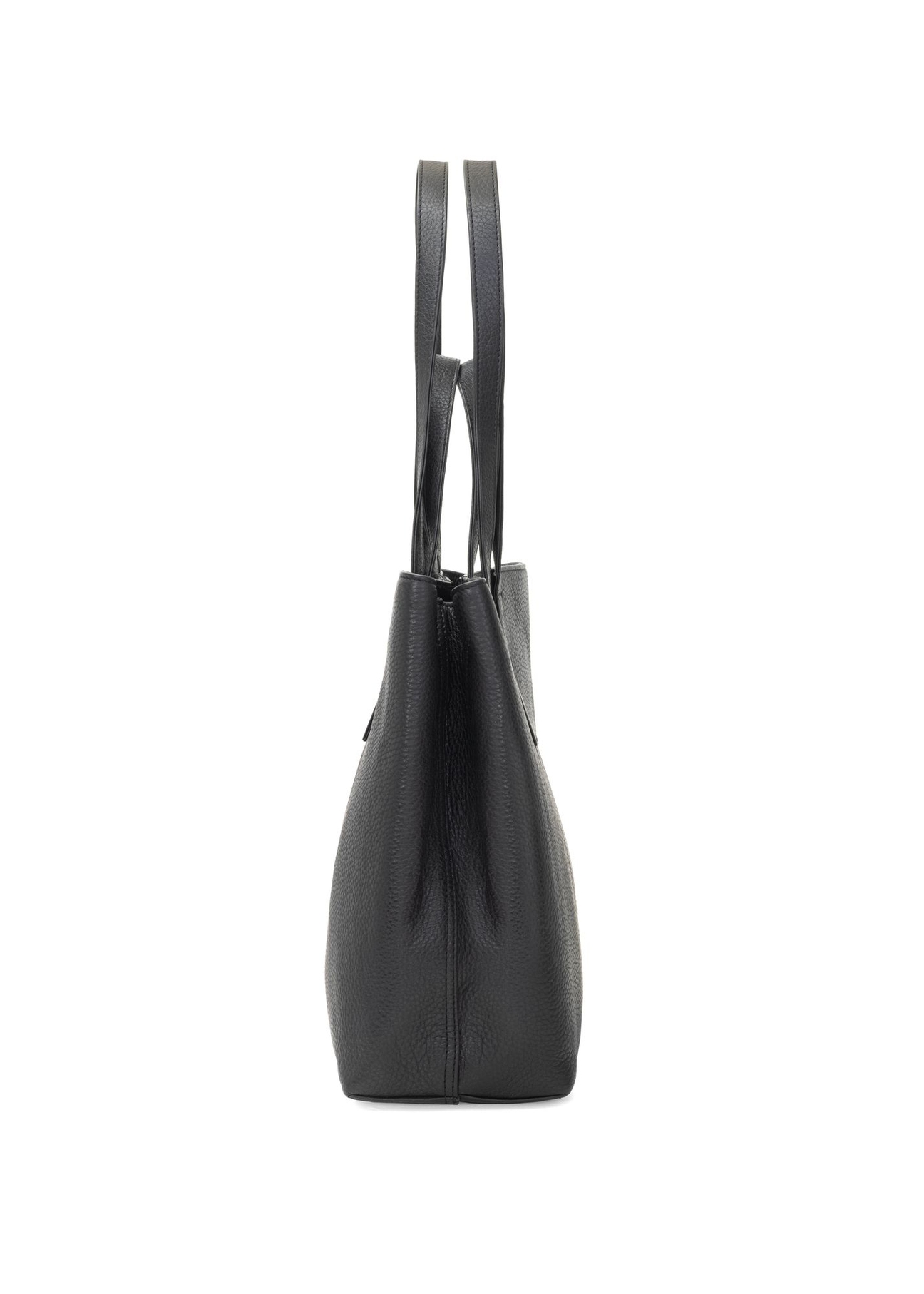 Black leather shopper bag TORES-1281-99(W26) - side view of the product, on a white background.