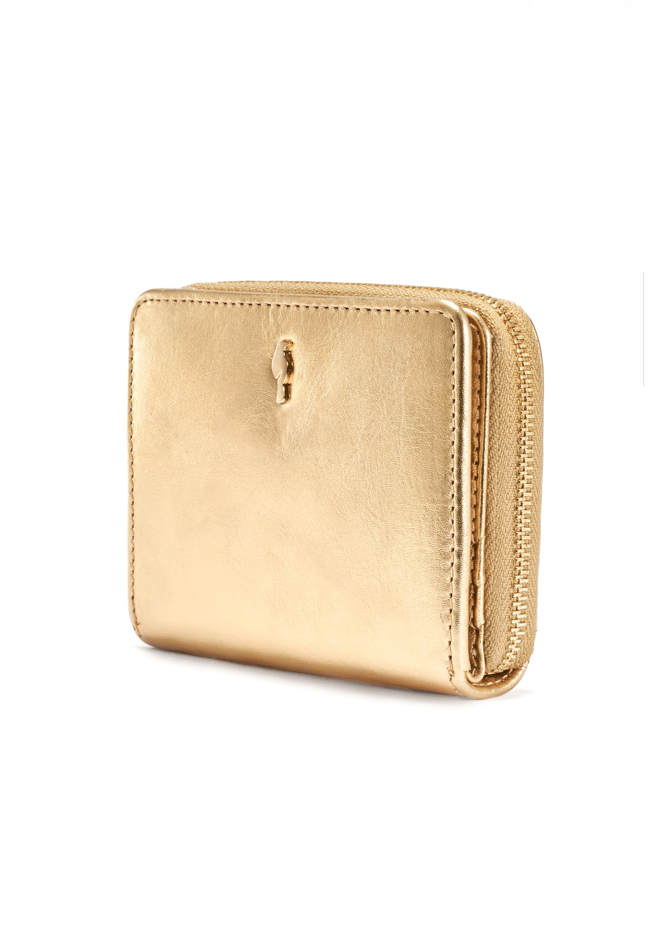 Women's leather wallet in gold color PORES-0960-28(W25), diagonal view of the product on a white background.