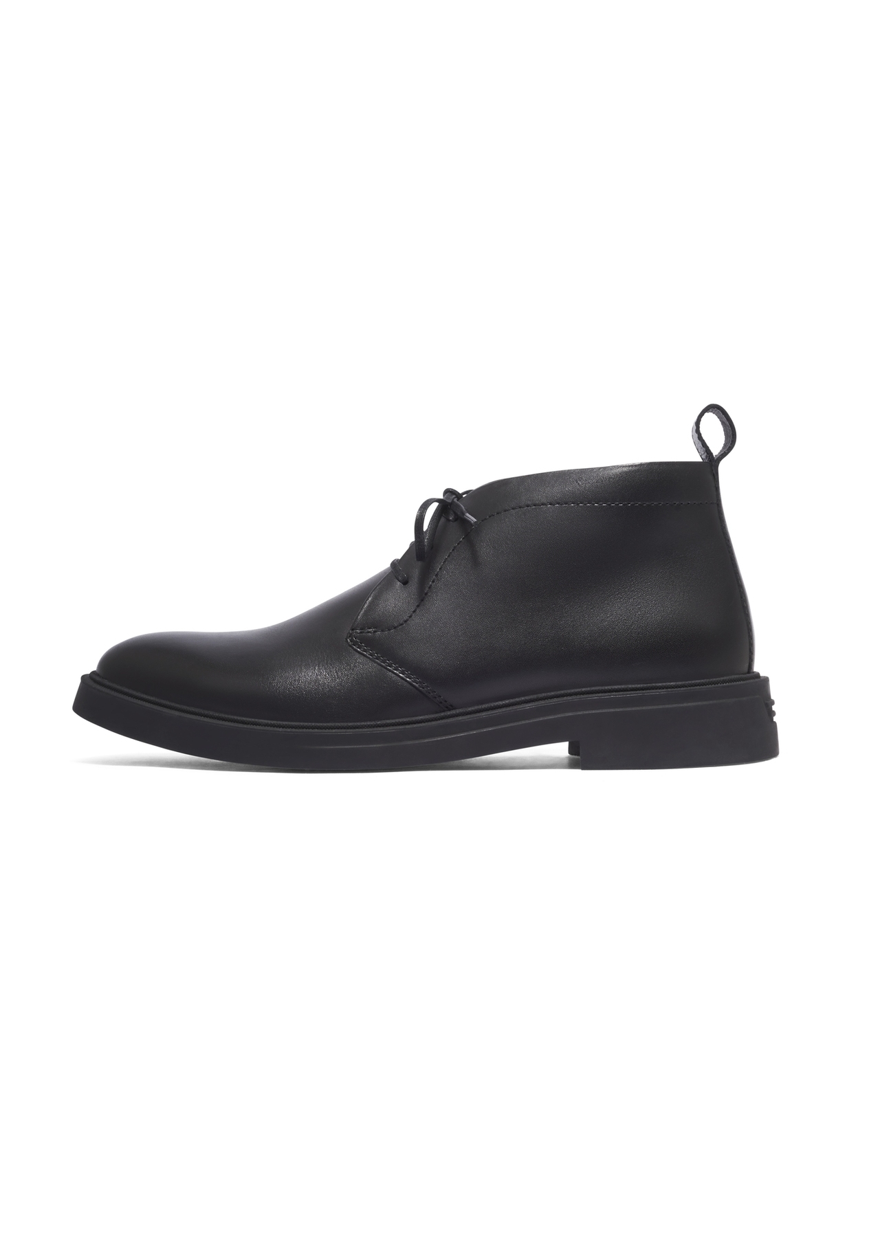 Men's black leather ankle boots BUTYM-0575-99(Z26), side view of the product on a white background.