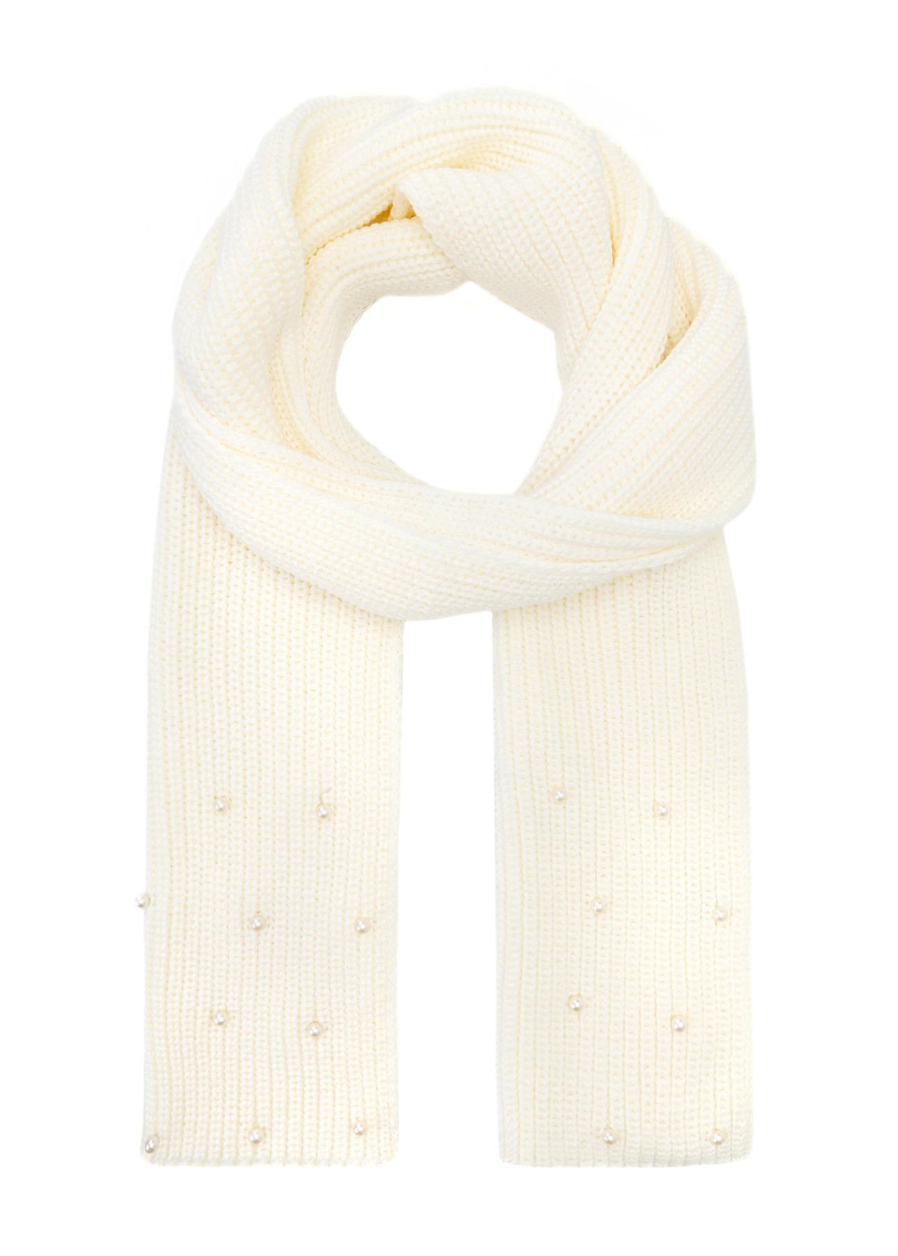 Women's white wool scarf SZADT-0211-11(Z25), front product view on white background.