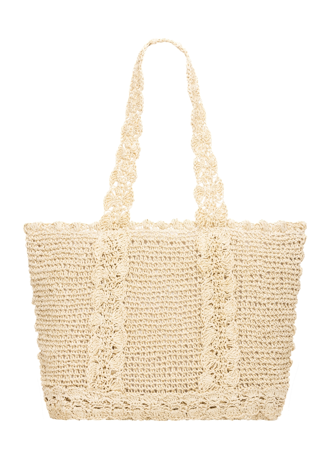 Light beige straw shopper bag TOREC-1222-1E(W26), back view of the product on a white background.