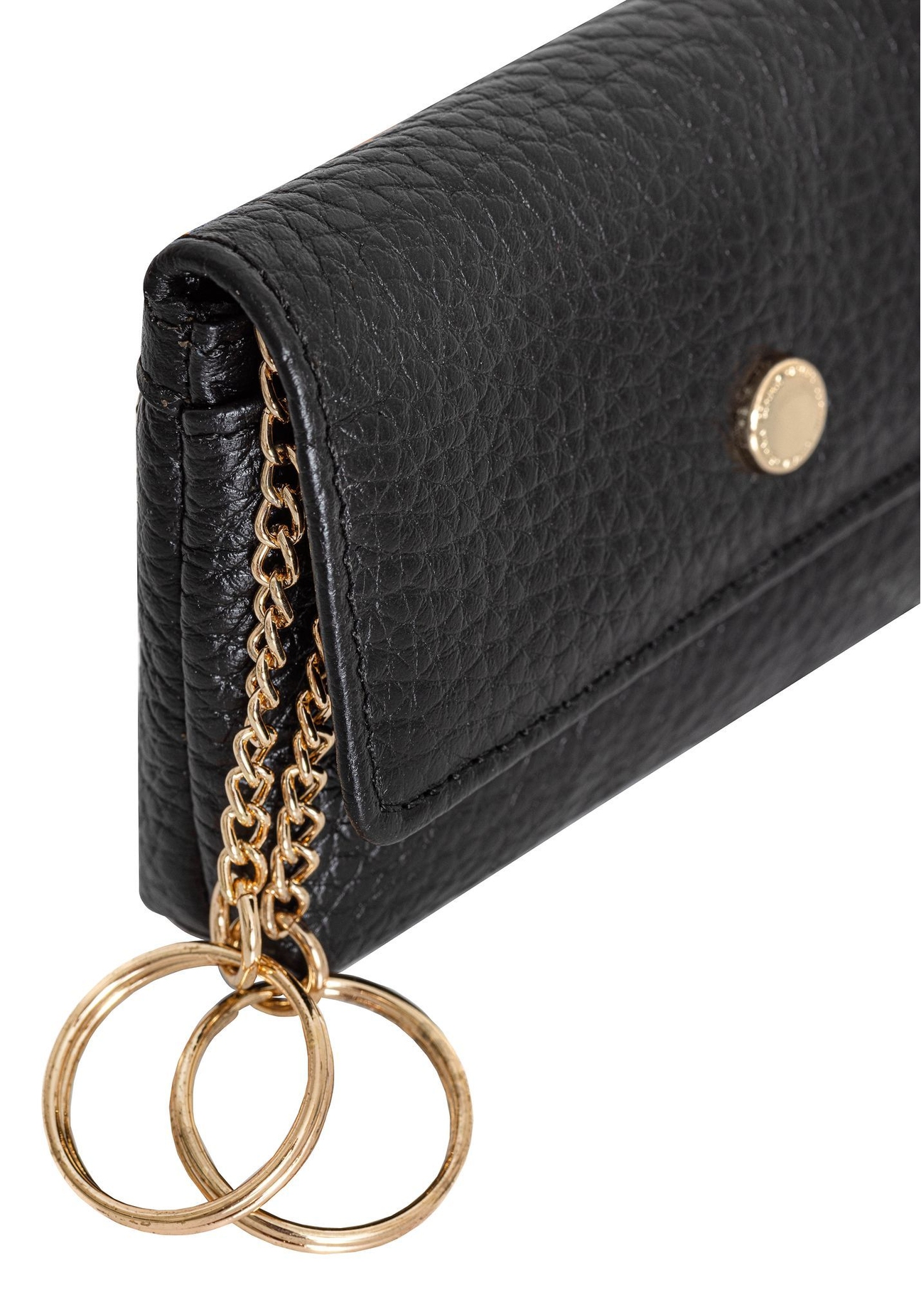 Black small women's leather wallet PORES-0895G-99(Z25), close-up of the product detail on a white background.