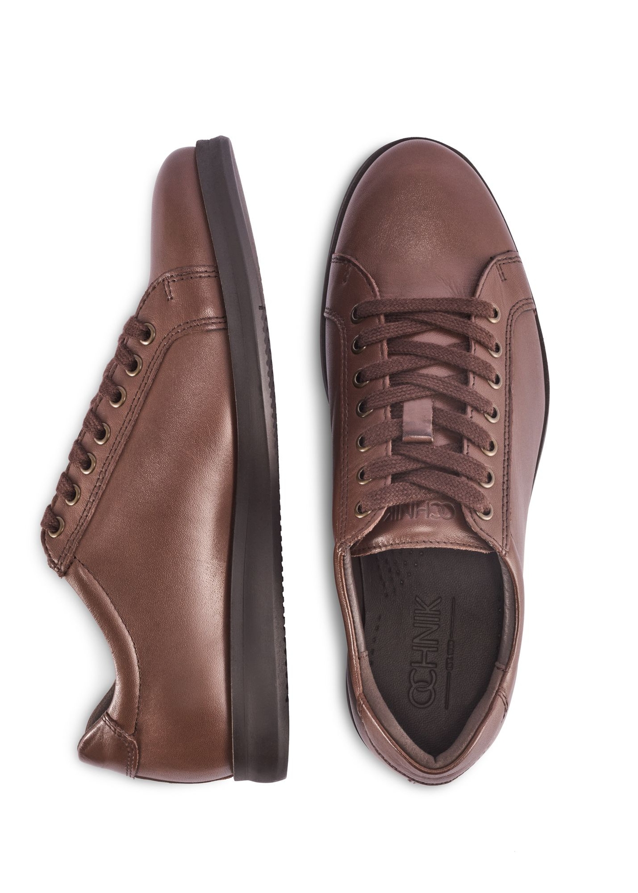 Brown men's leather shoes BUTYM-0513-89(Z25) - side and top view of the product on a white background.