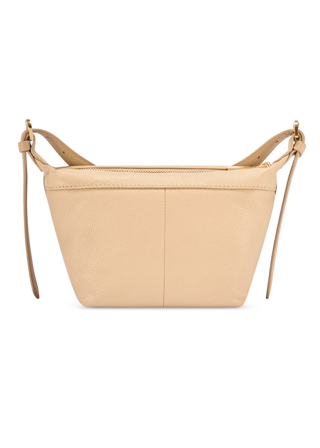 Beige small handbag made of natural leather TORES-1267-1B(W26), product view from the back on a white background.