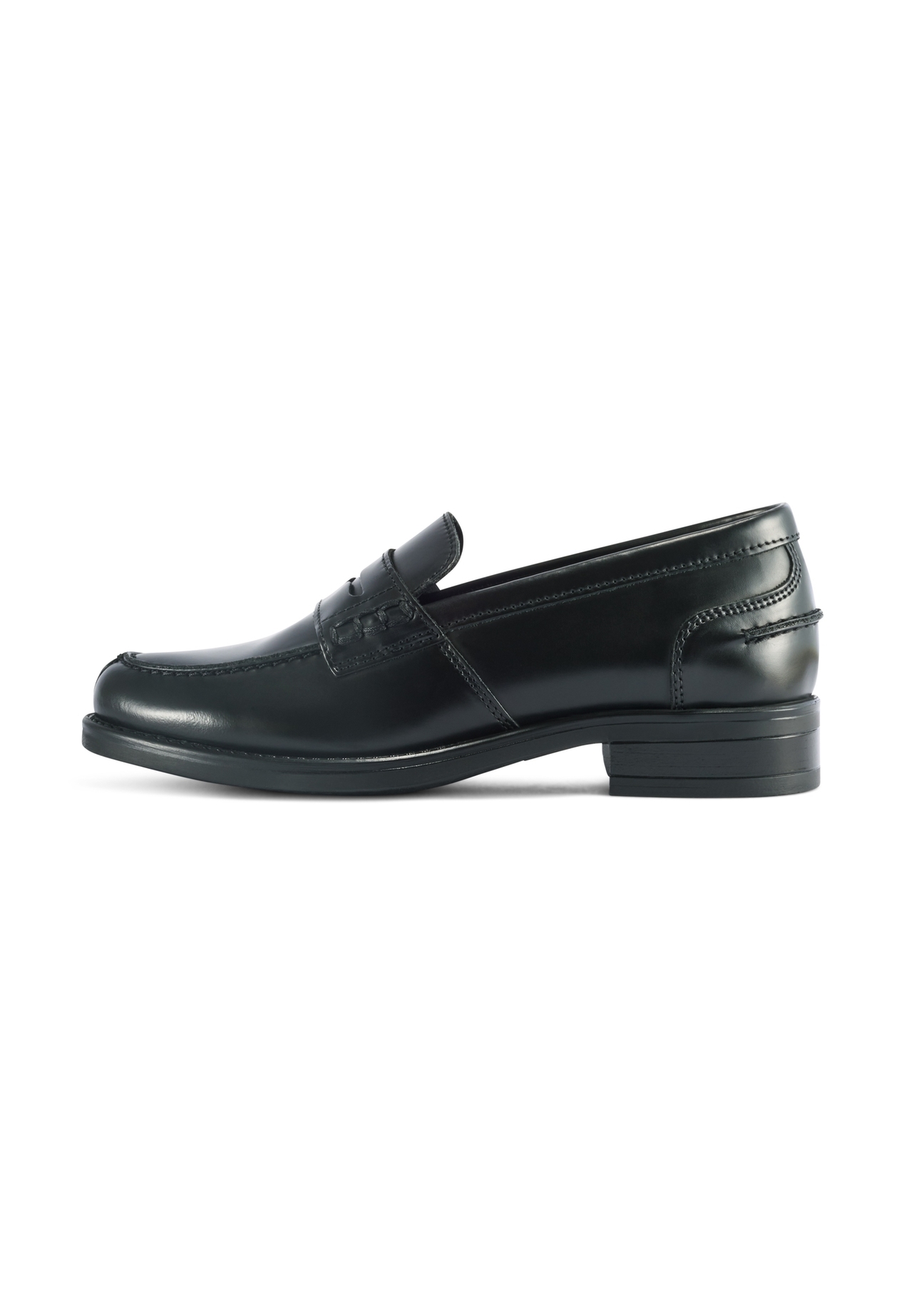 Black leather women's moccasins BUTYD-1097-99(Z25), product view from the side on a white background.-02