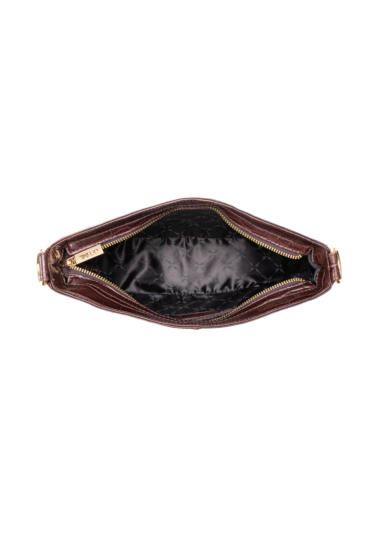 Brown leather medium women's croco handbag TORES-1022E-89(Z25), view of the inside of the product on a white background.