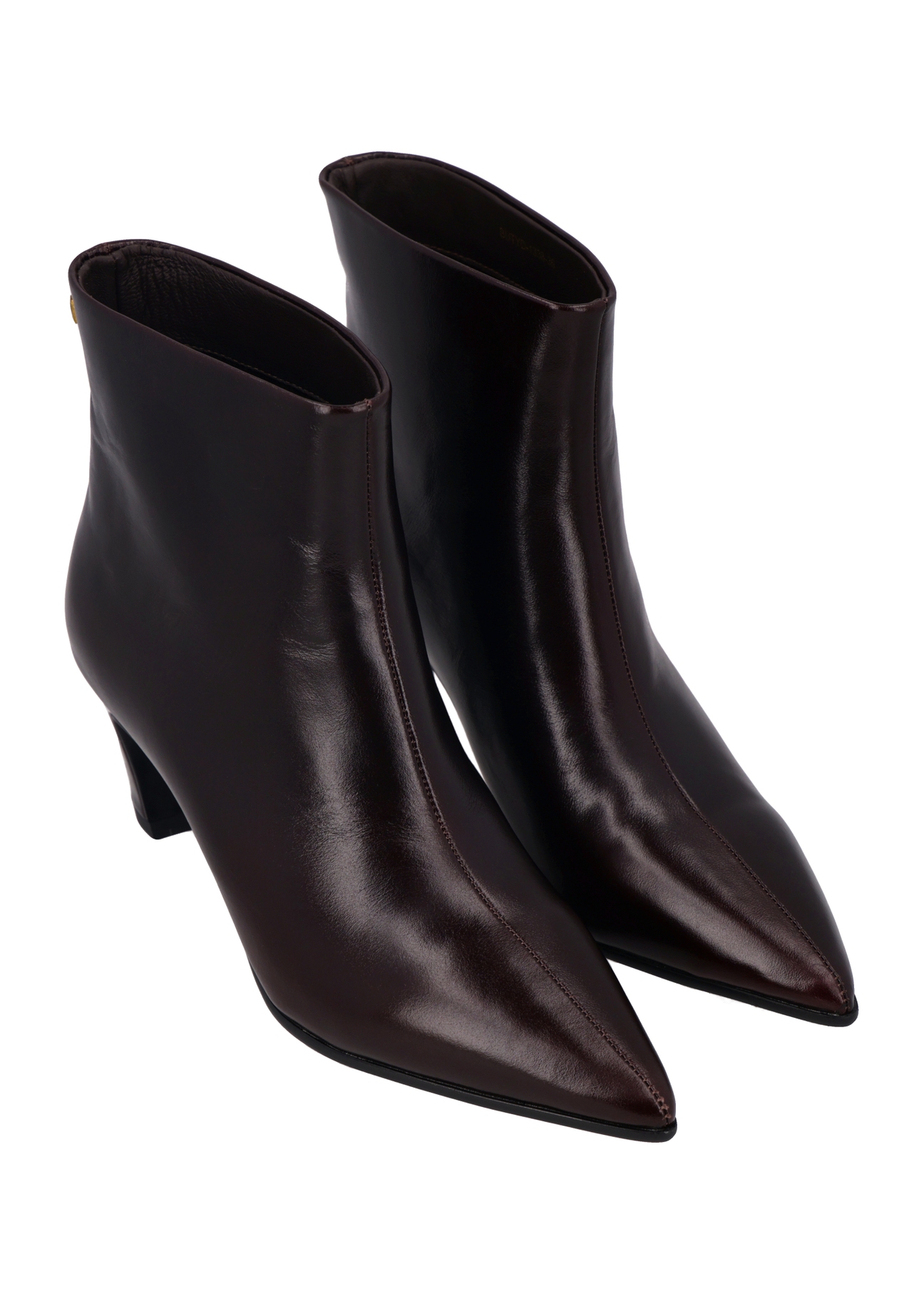 Women's leather ankle boots in burgundy color BUTYD-1338-4E(Z26) - diagonal view of the product, on a white background.