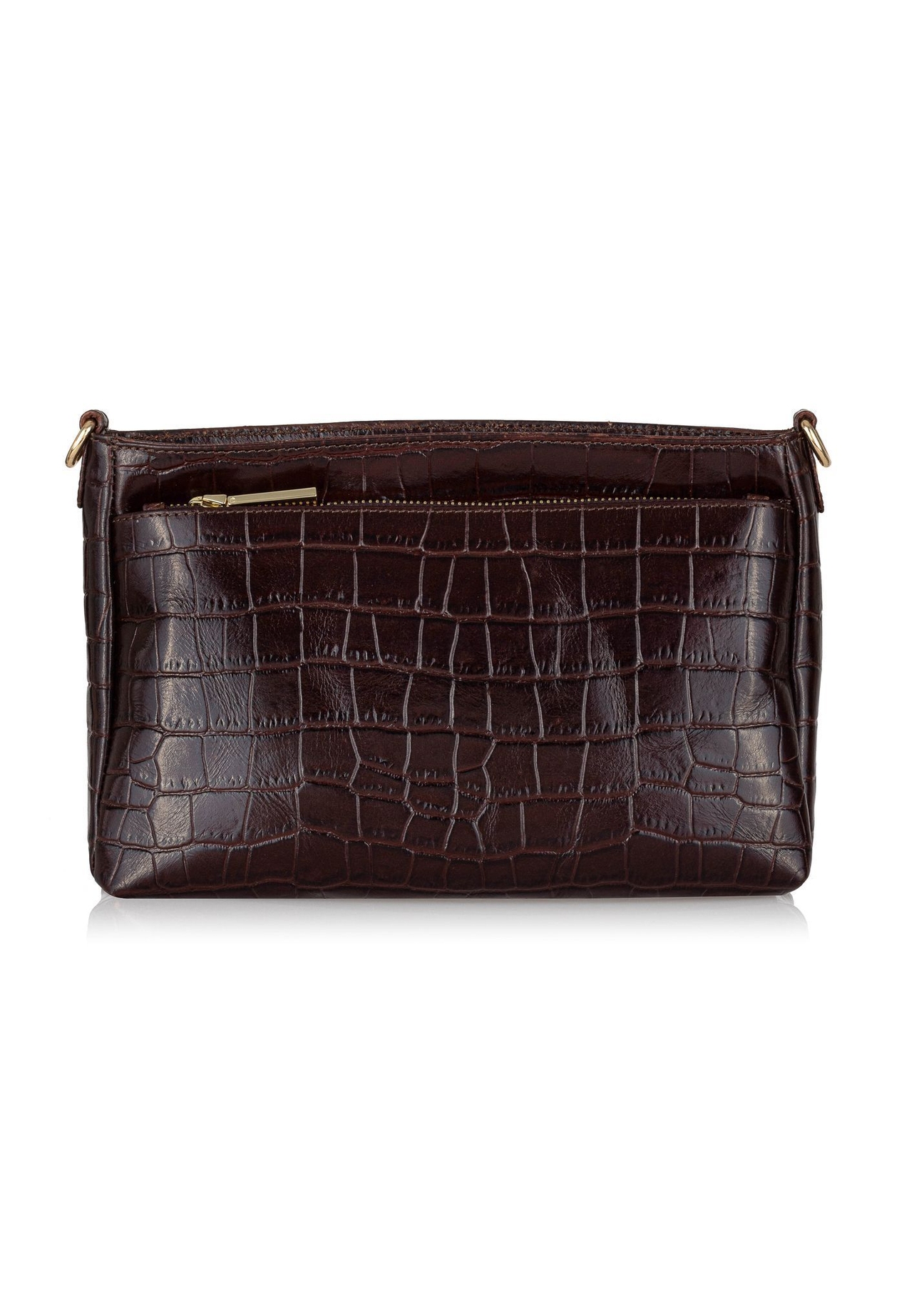 Leather brown women's messenger bag TORES-0940E-89(Z25), product view from the back on a white background.