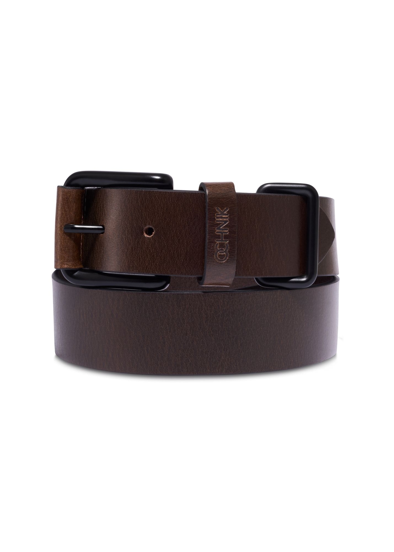 Men's dark brown leather belt PASMS-0241-1I(Z26) - front product view, on white background.