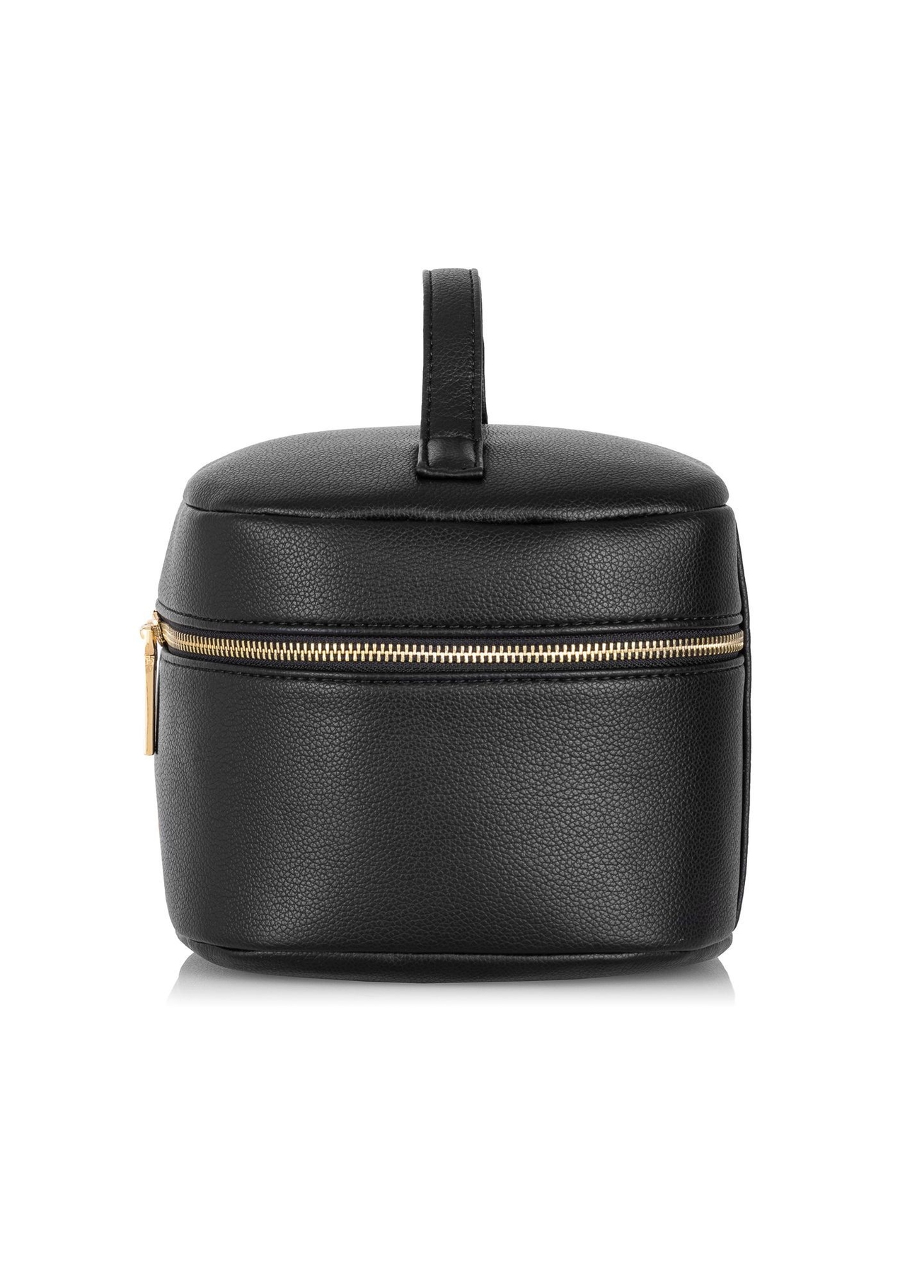 Black round women's cosmetic bag TOREC-0919B-99(Z25) - side view of the product on a white background.