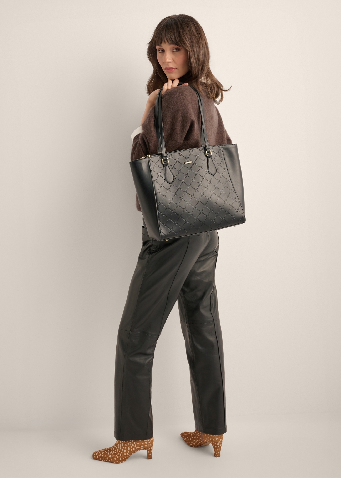 Black women's shopper bag with monogram TOREC-1291-9P(Z26)