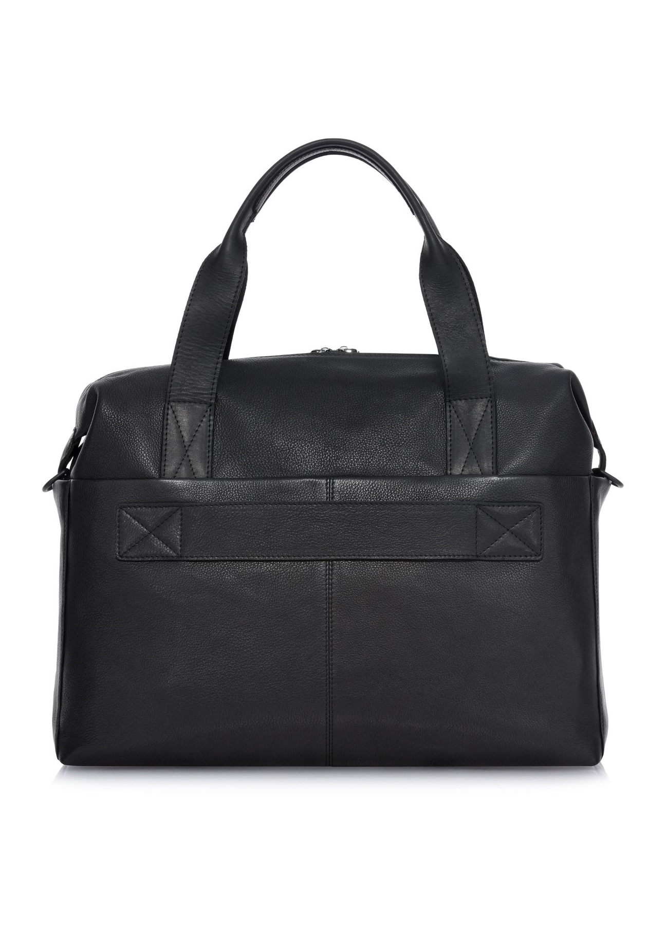 Men's black leather travel bag TORMS-0421A-99(Z25) - product view from the back on a white background.