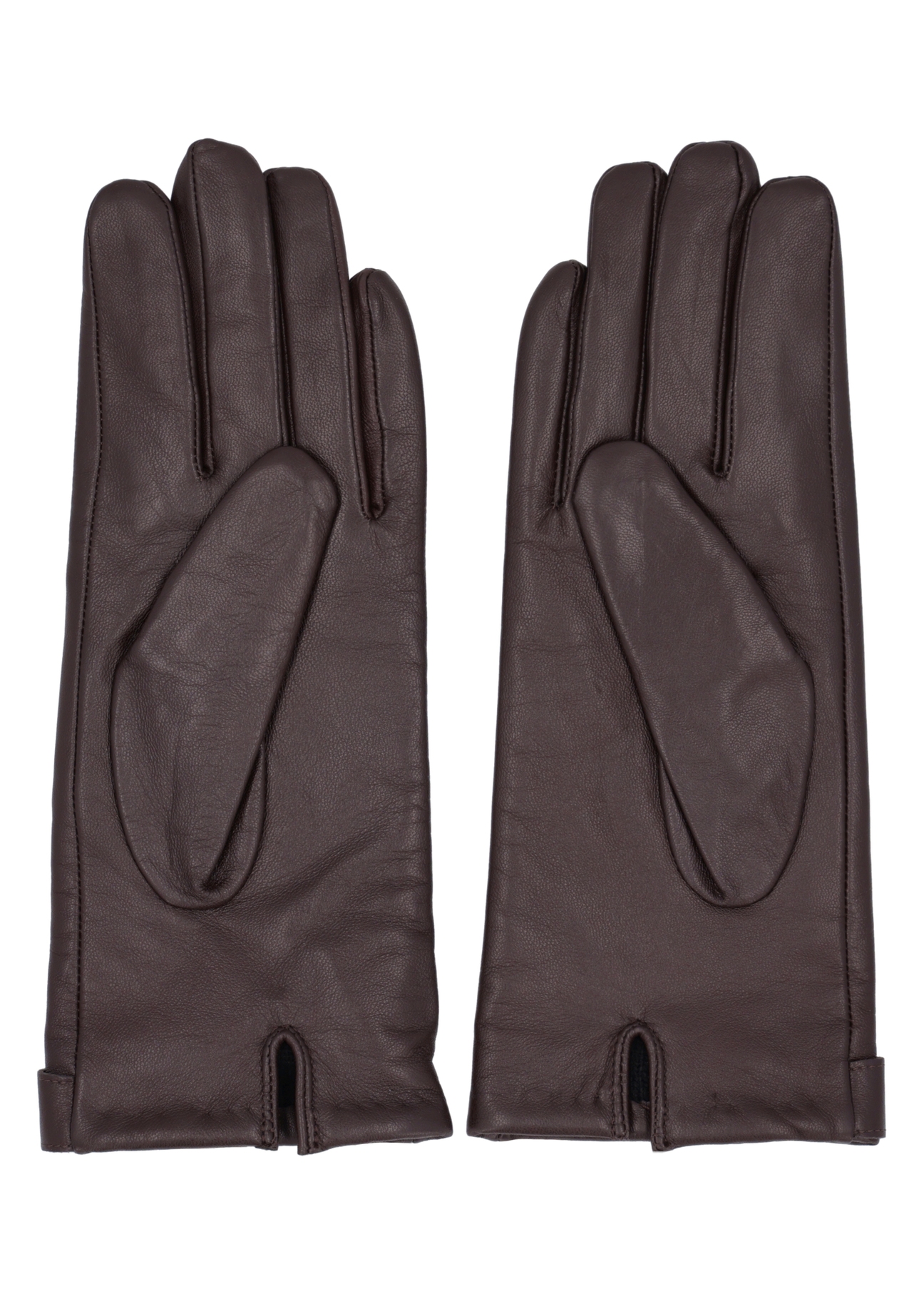 Dark brown women's leather gloves REKDS-0104-1I(Z26), product view from above on white background.