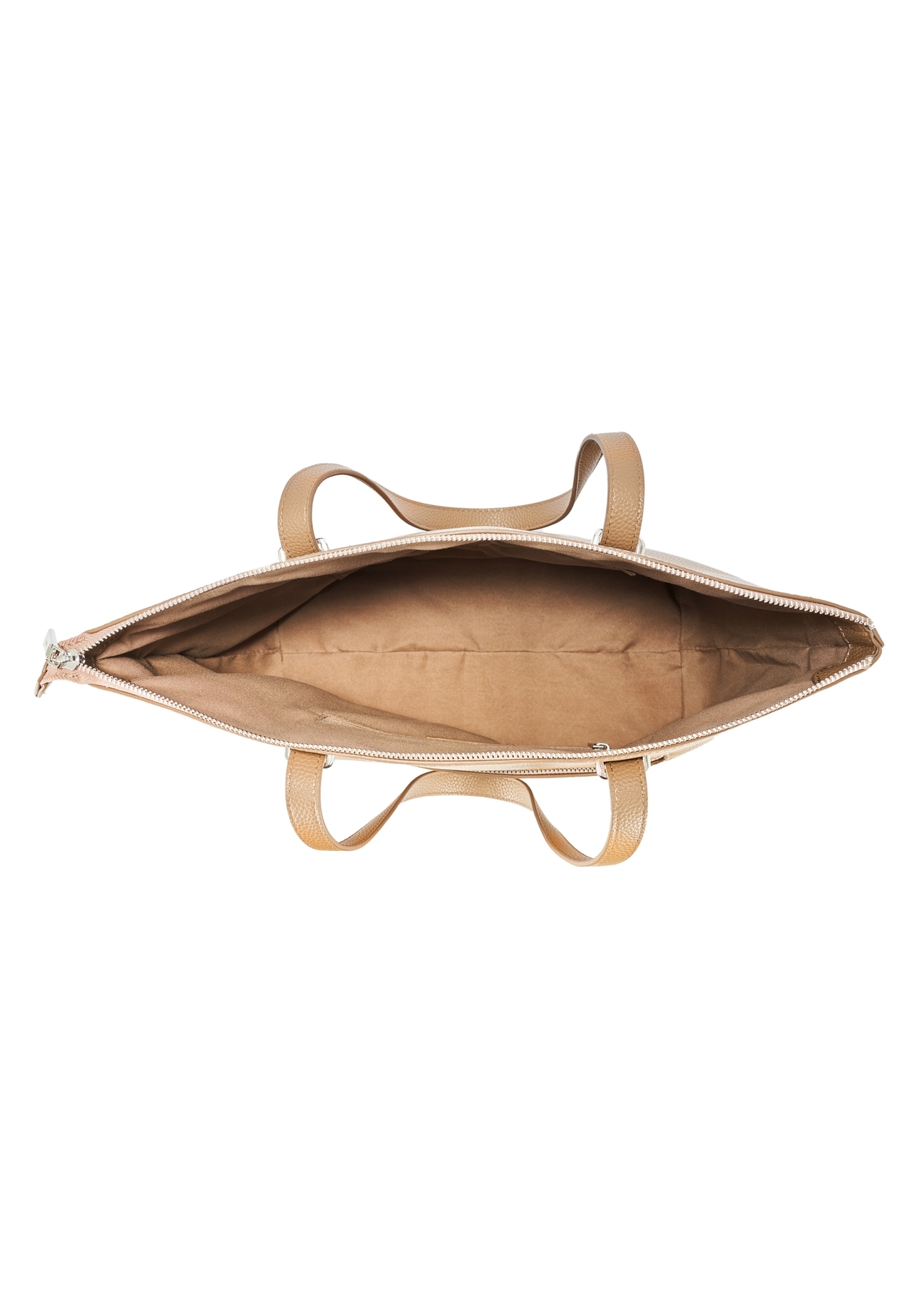 Beige large women's shopper bag TOREC-0953A-81(Z25), product view from the inside on a white background.