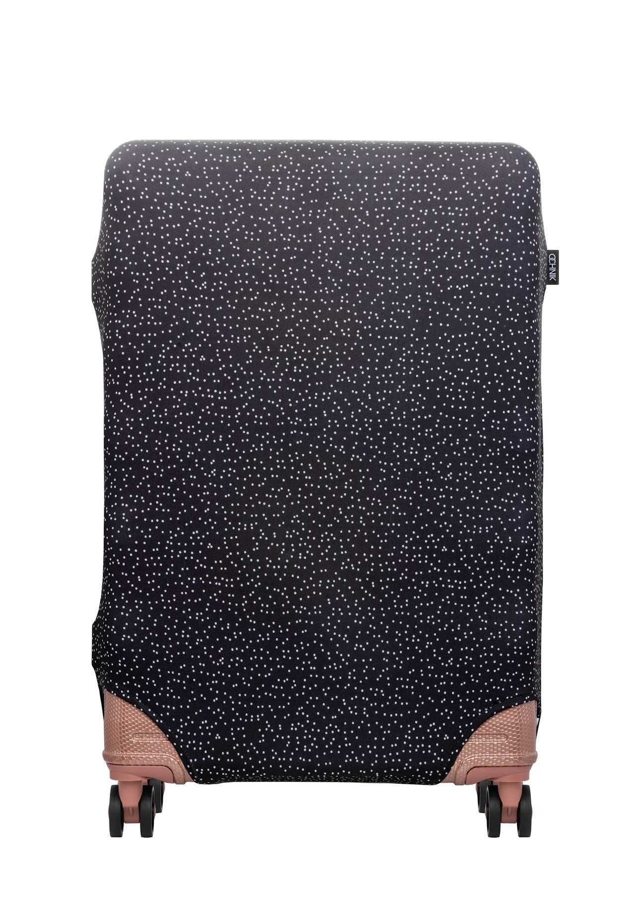 Large suitcase cover with polka dots AW-013-0007-9P-L(W26), front product view on the suitcase.