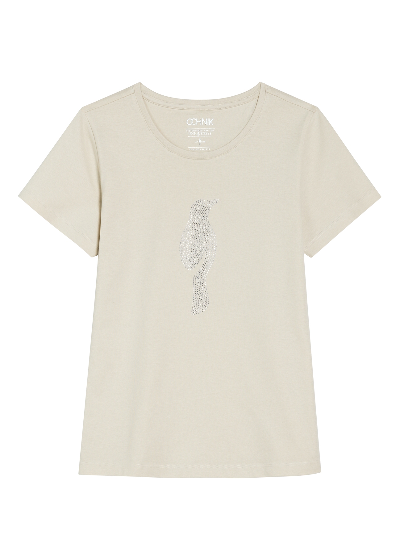 Light beige women's T-shirt with logo TSHDT-0157-1A(W26), front product view on white background.