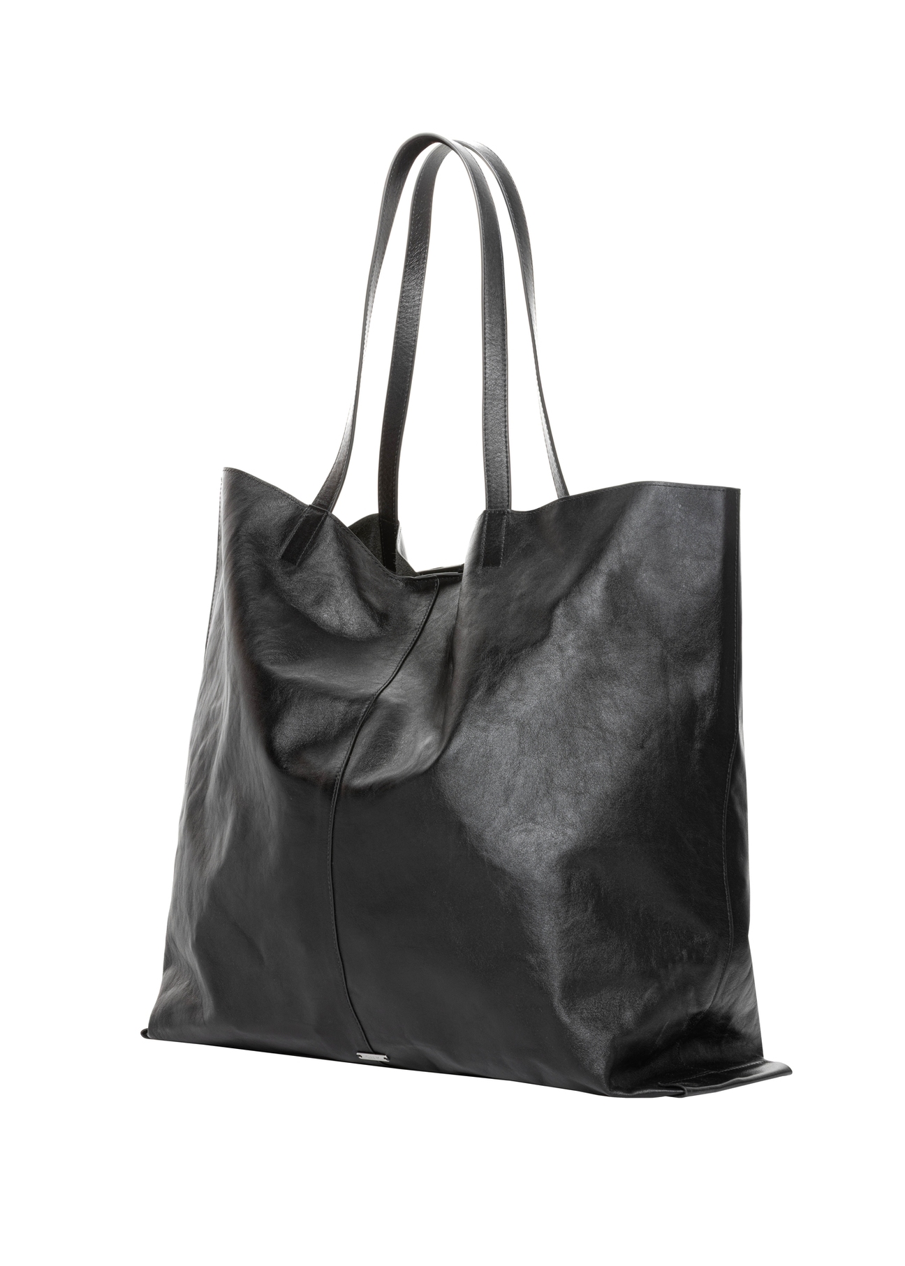 Black large leather shopper bag TORES-1354-99(Z26), diagonal product view on white background.