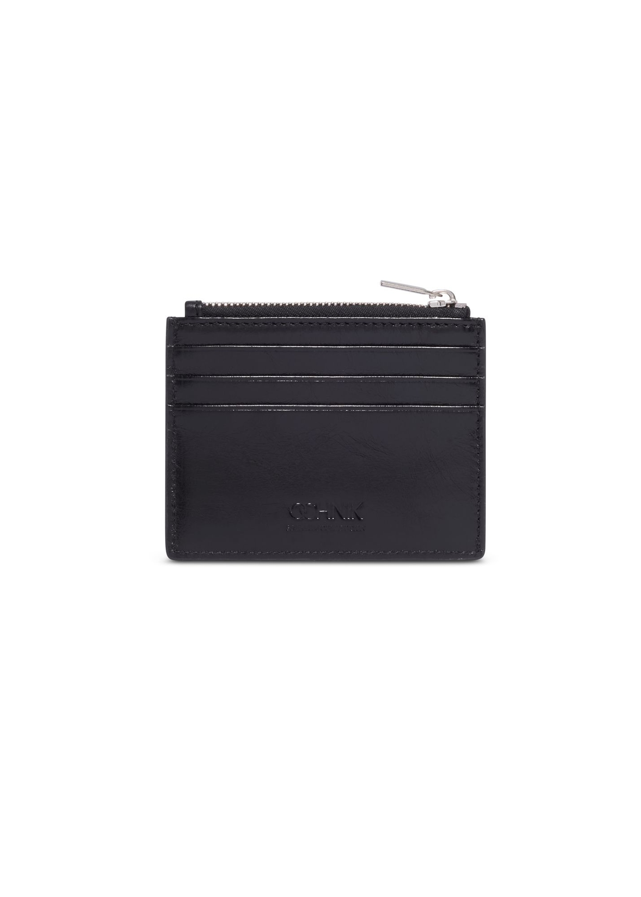 Black leather card case PORMS-0732-99(Z26) - product view from the back, on a white background.