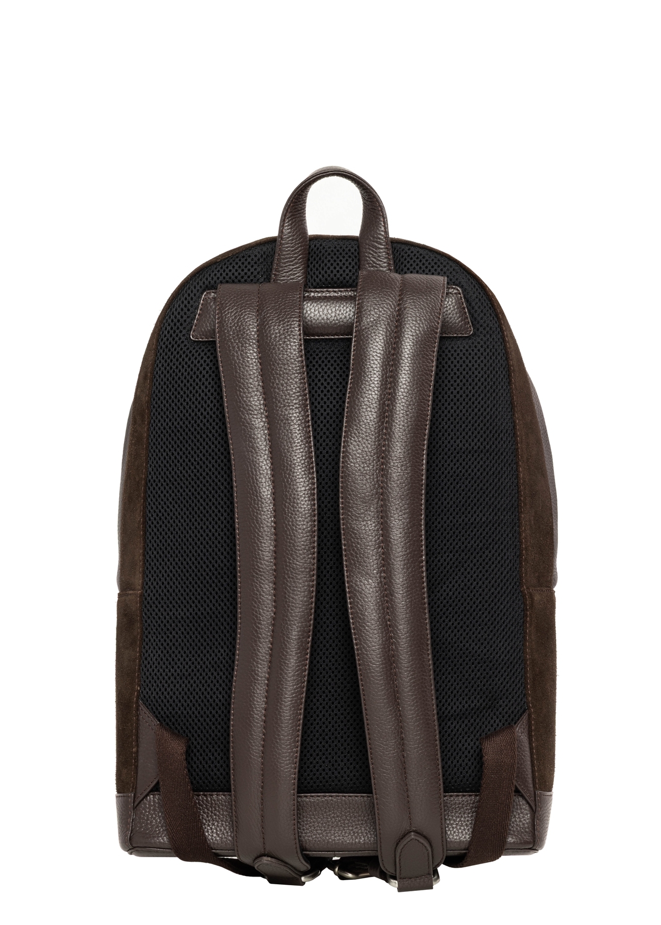 Men's dark brown suede backpack TORMS-0539-1I(Z26), back view of the product on a white background.