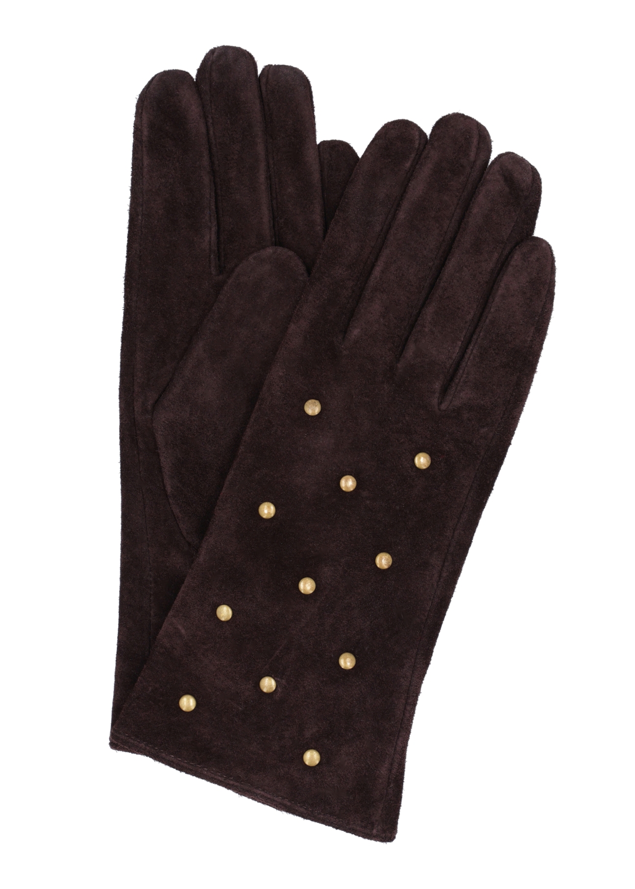 Brown suede women's gloves REKDS-0103-1I(Z26) - product view from above, on a white background.