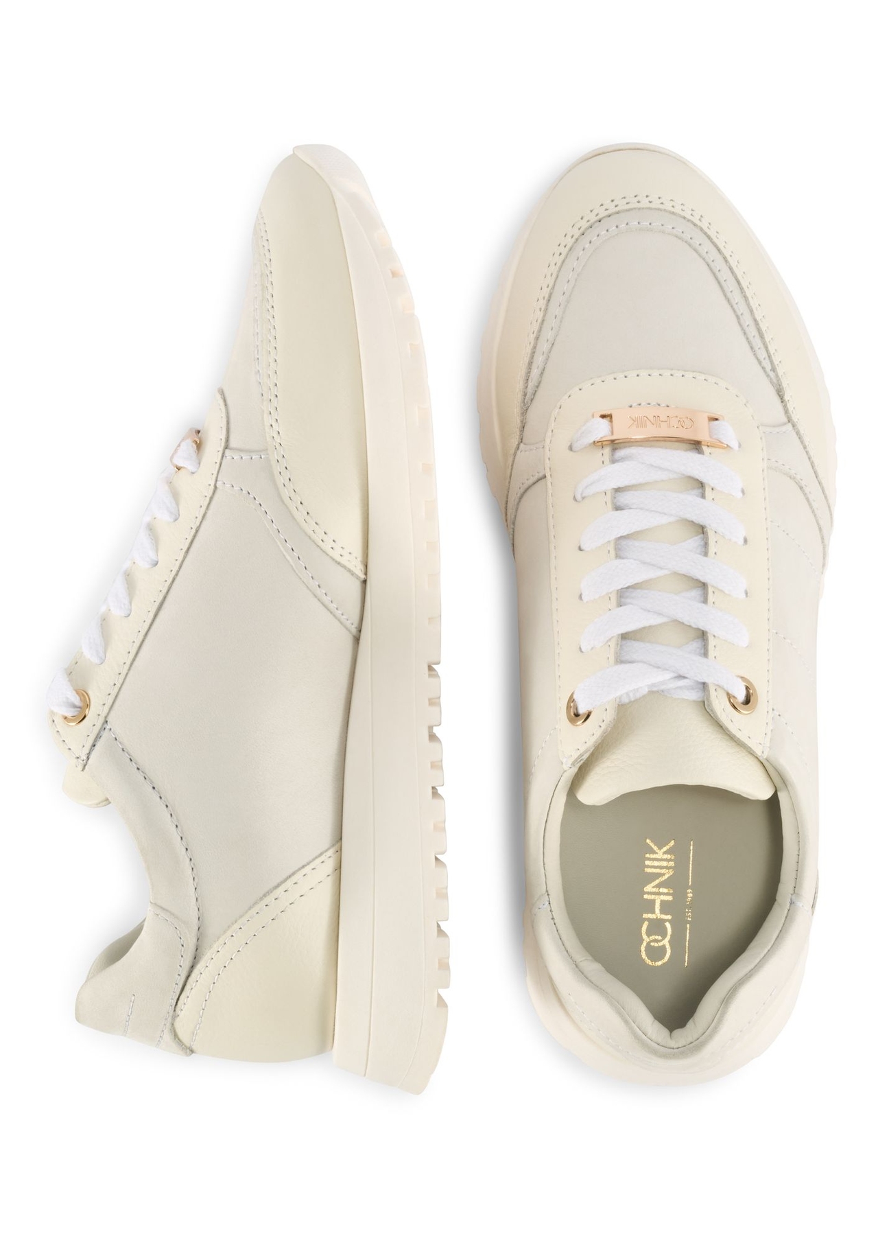 Cream leather women's sports shoes BUTYD-1099-11(Z 25) - top view of the product on a white background.