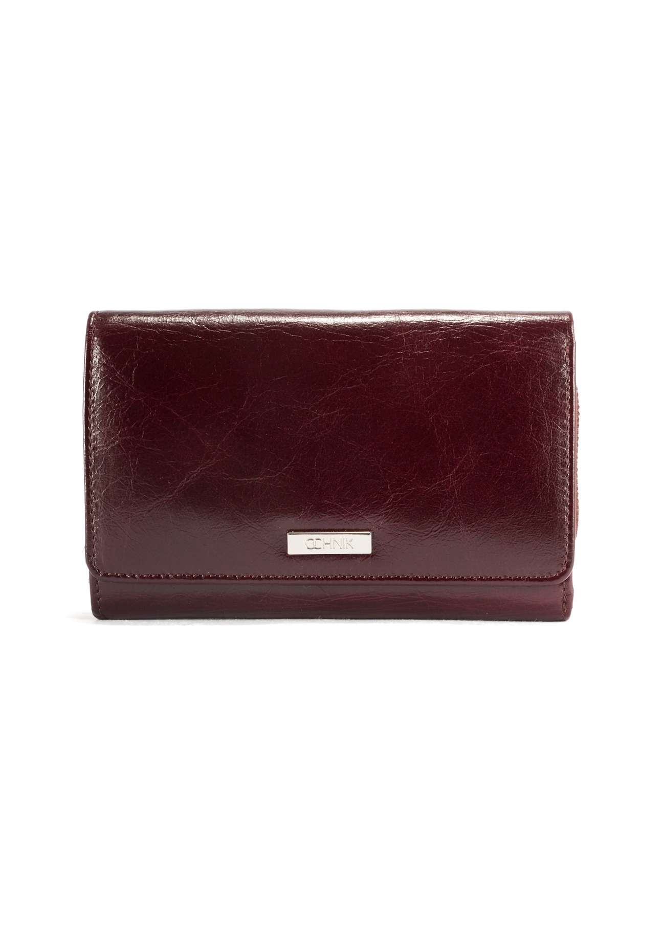 Women's leather wallet in burgundy color PORES-0968-49(Z25), front product view on white background.
