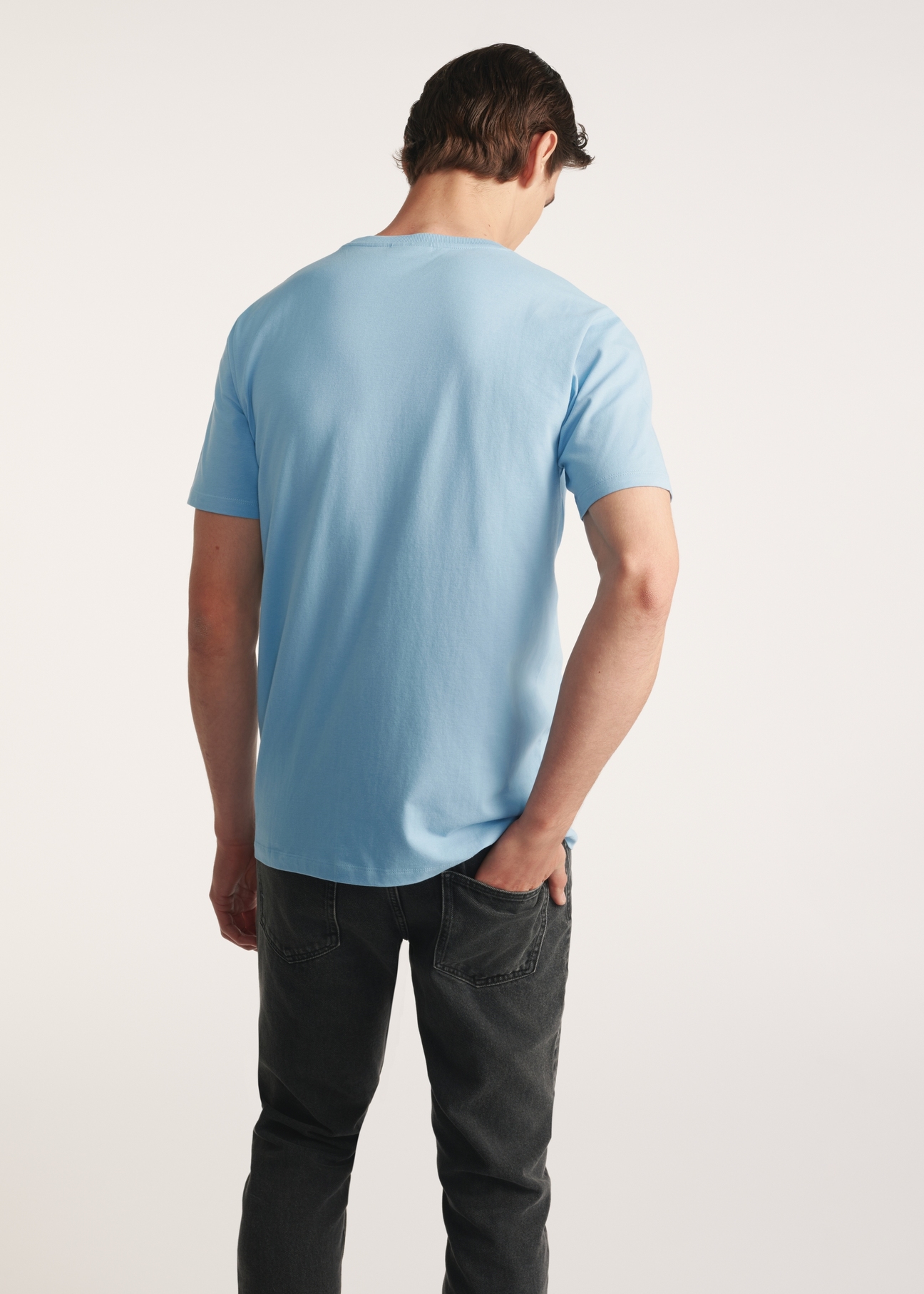 Light blue men's t-shirt TSHMT-0120-62(Z25) - back view on a model on a white background. Half of the silhouette visible.