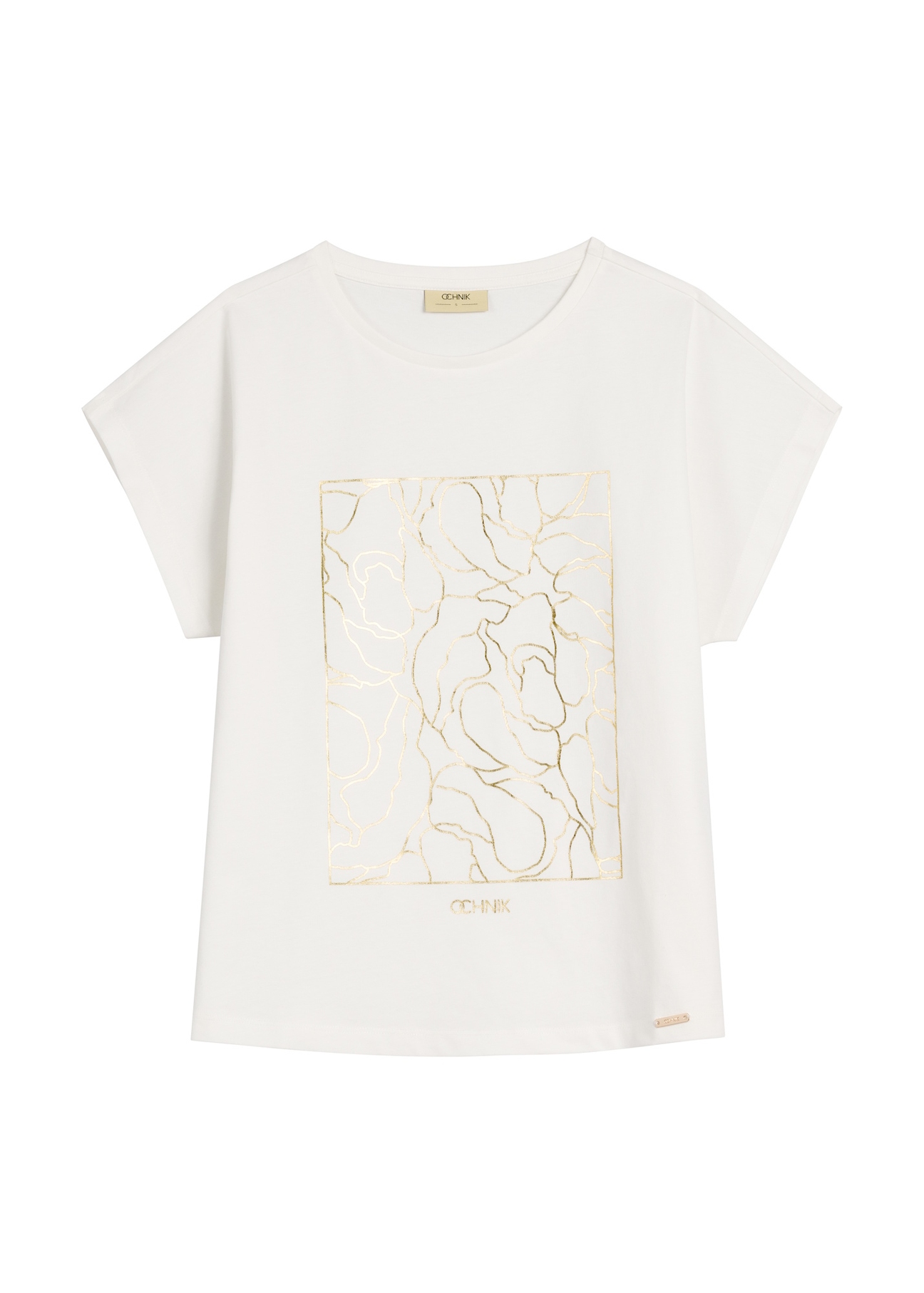 Cream women's T-shirt with gold print TSHDT-0162-0B(W26), front product view on white background.