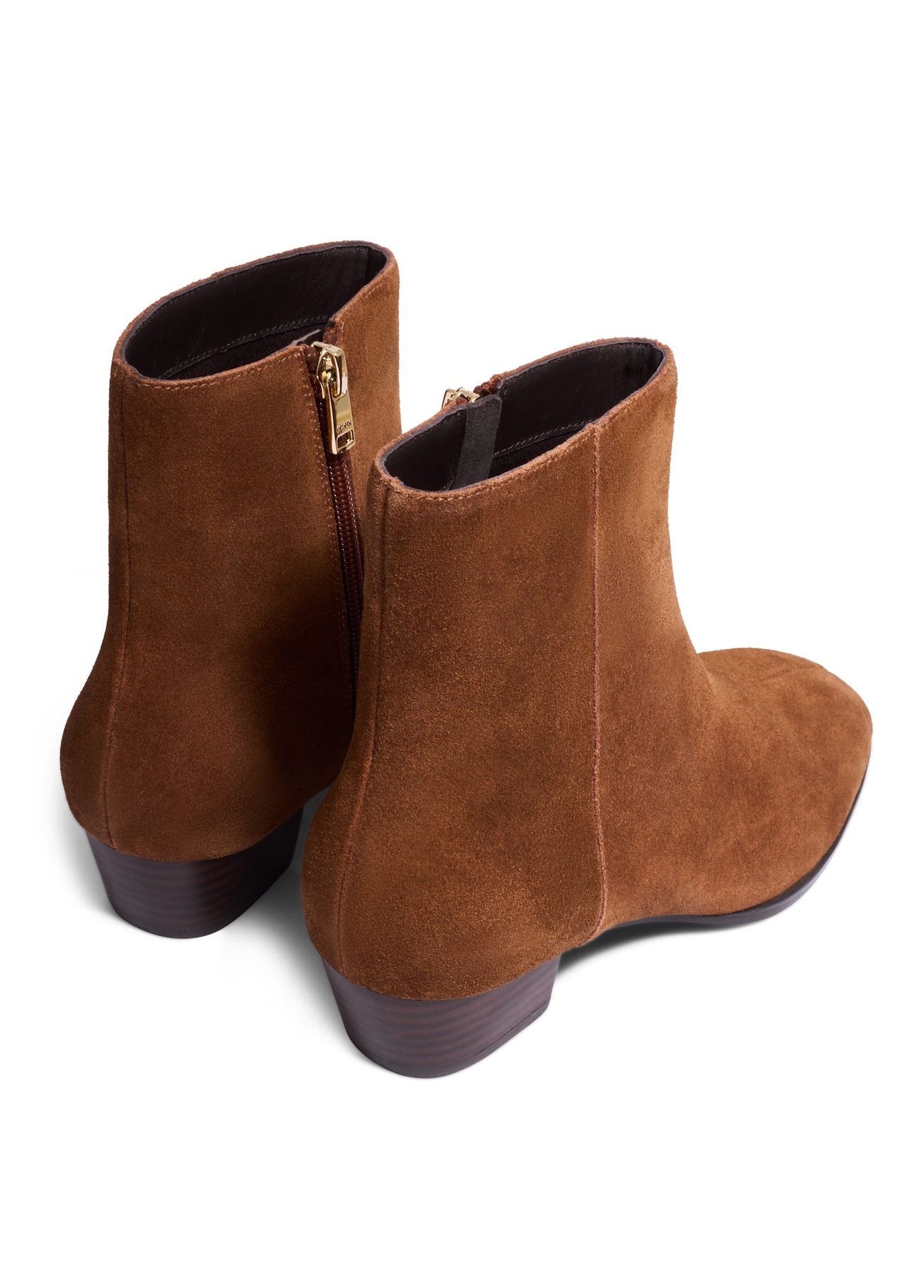 Light brown suede women's ankle boots BUTYD-1303-1G(Z26), product view from the back on a white background.