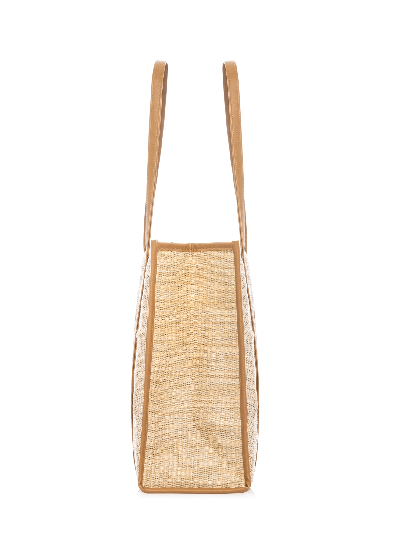 Large women's straw handbag TOREC-1224-1E(W26) - side view of the product, on a white background.