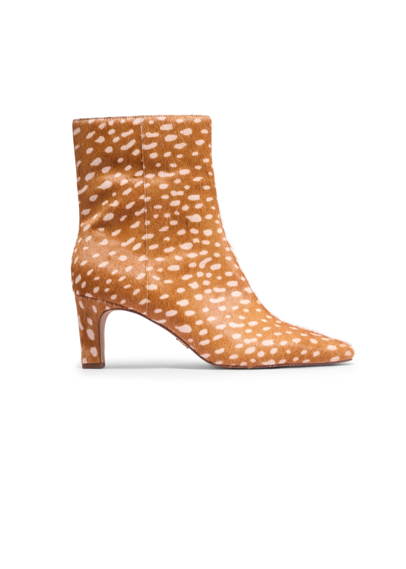 Cognac women's ankle boots with pattern BUTYD-1302-1F(Z26), side view of the product on a white background.