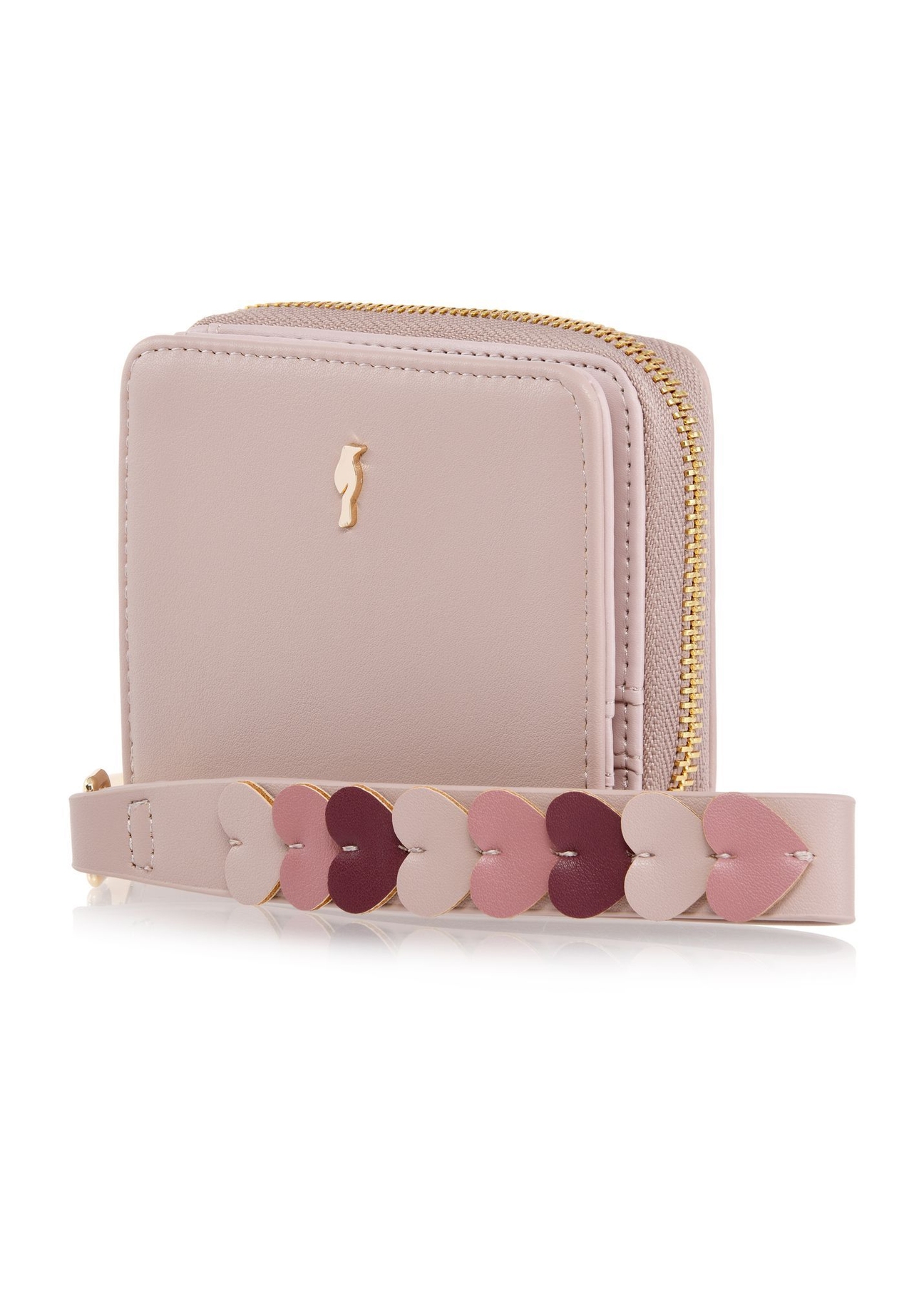 Small pink women's wallet with handle POREC-0395A-31(Z25), diagonal product view on white background.