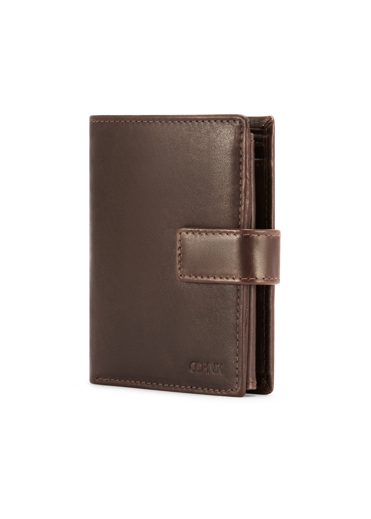 Medium brown men's wallet made of genuine leather PORMS-0670-89(Z25), diagonal product view on a white background.