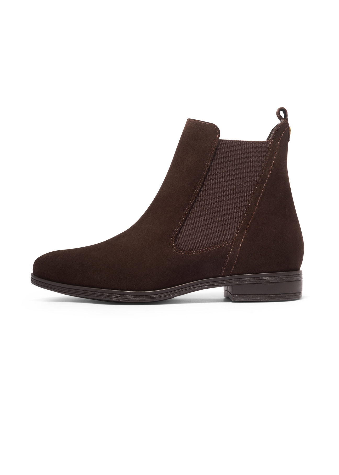 Women's brown suede ankle boots BUTYD-1009-1I(Z26), side view on a white background.