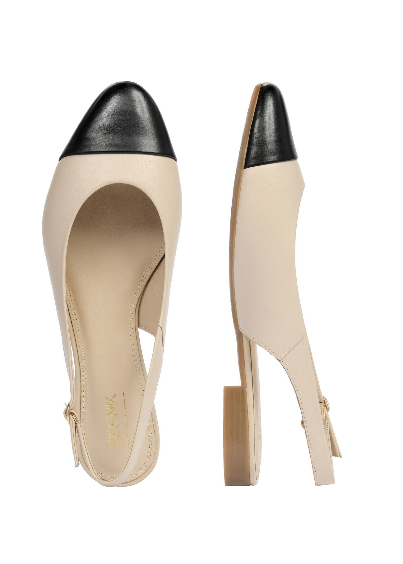 Beige leather ballet flats BUTYD-1052A-1B(W26), top view of the product on a white background.