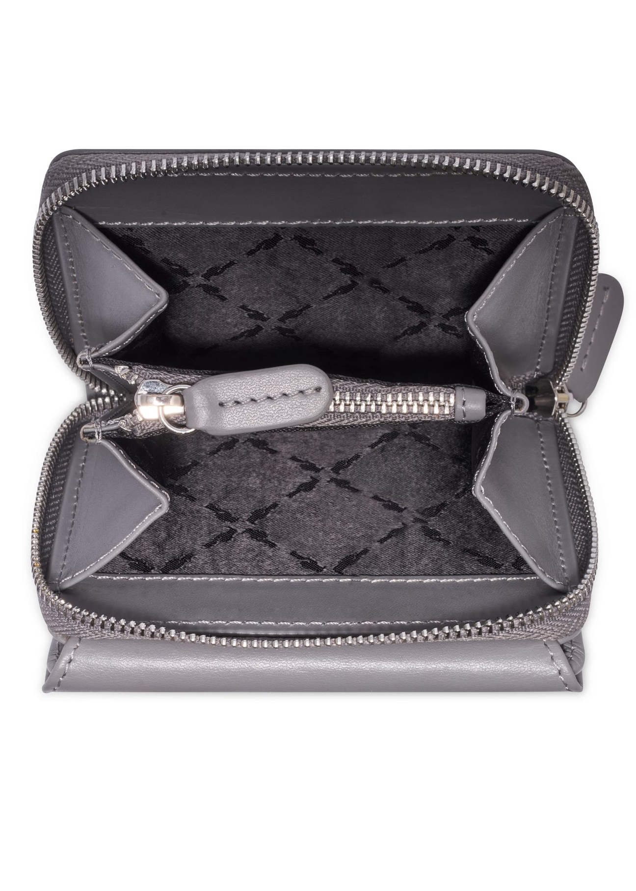 Graphite small leather women's wallet PORES-1025-9D(Z26) - product view from above, on white background.