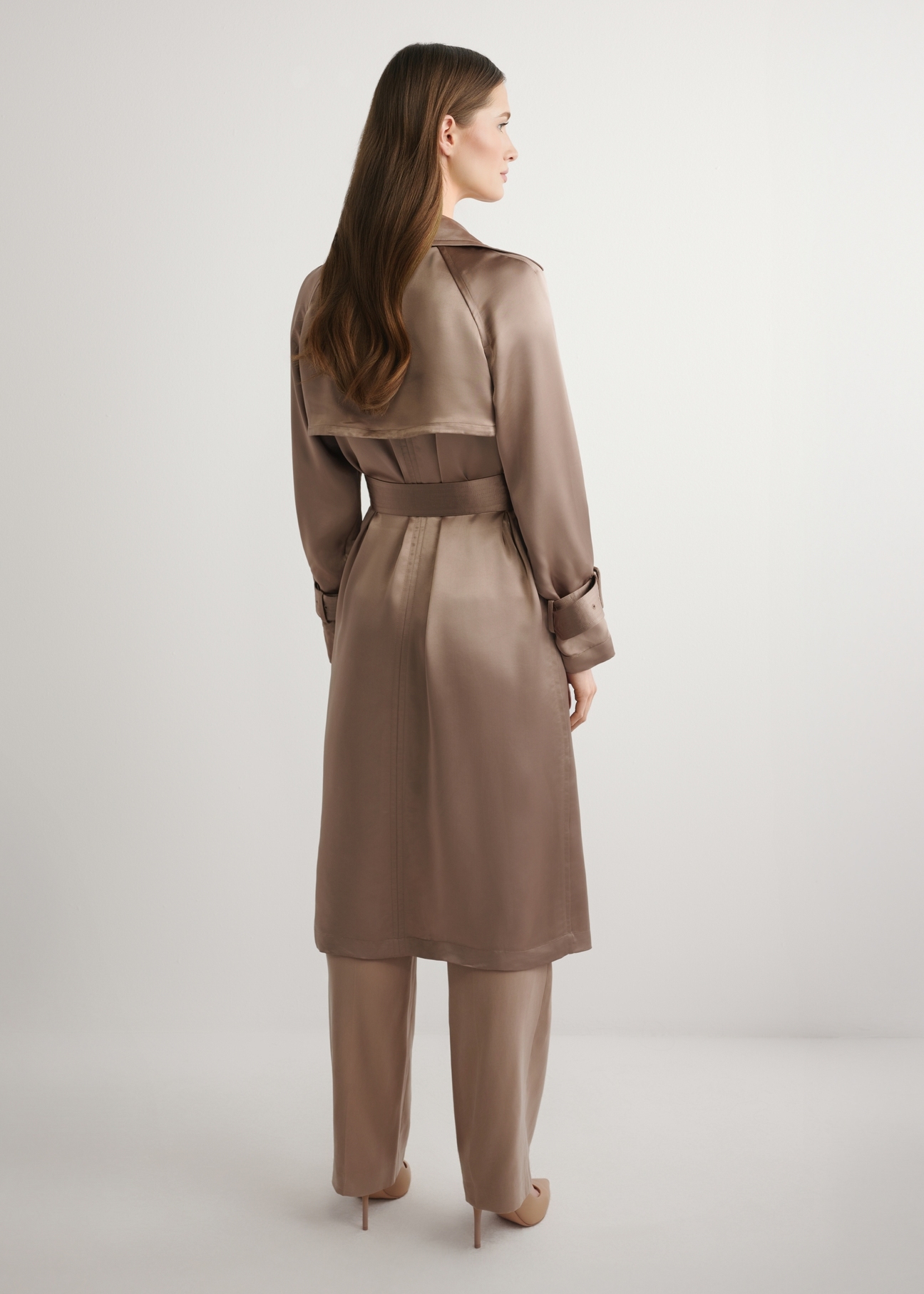 Lightweight women's viscose coat KURDT-0650-1K(W26) - back view of the product, on a model, against a light background. The entire silhouette is visible.
